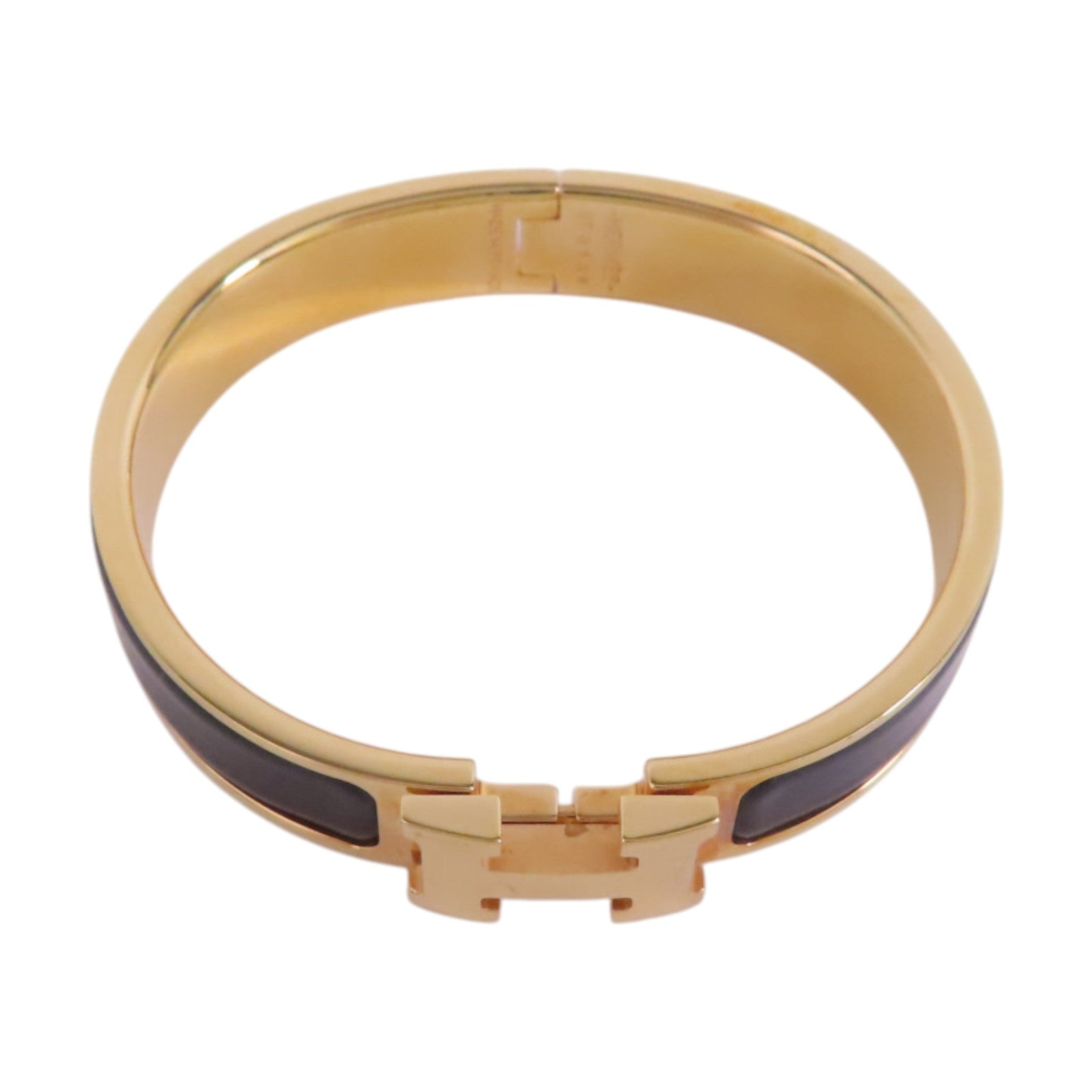 HERMES GHW Clic-Clac H Bracelet Bangle Metal Enamel Black