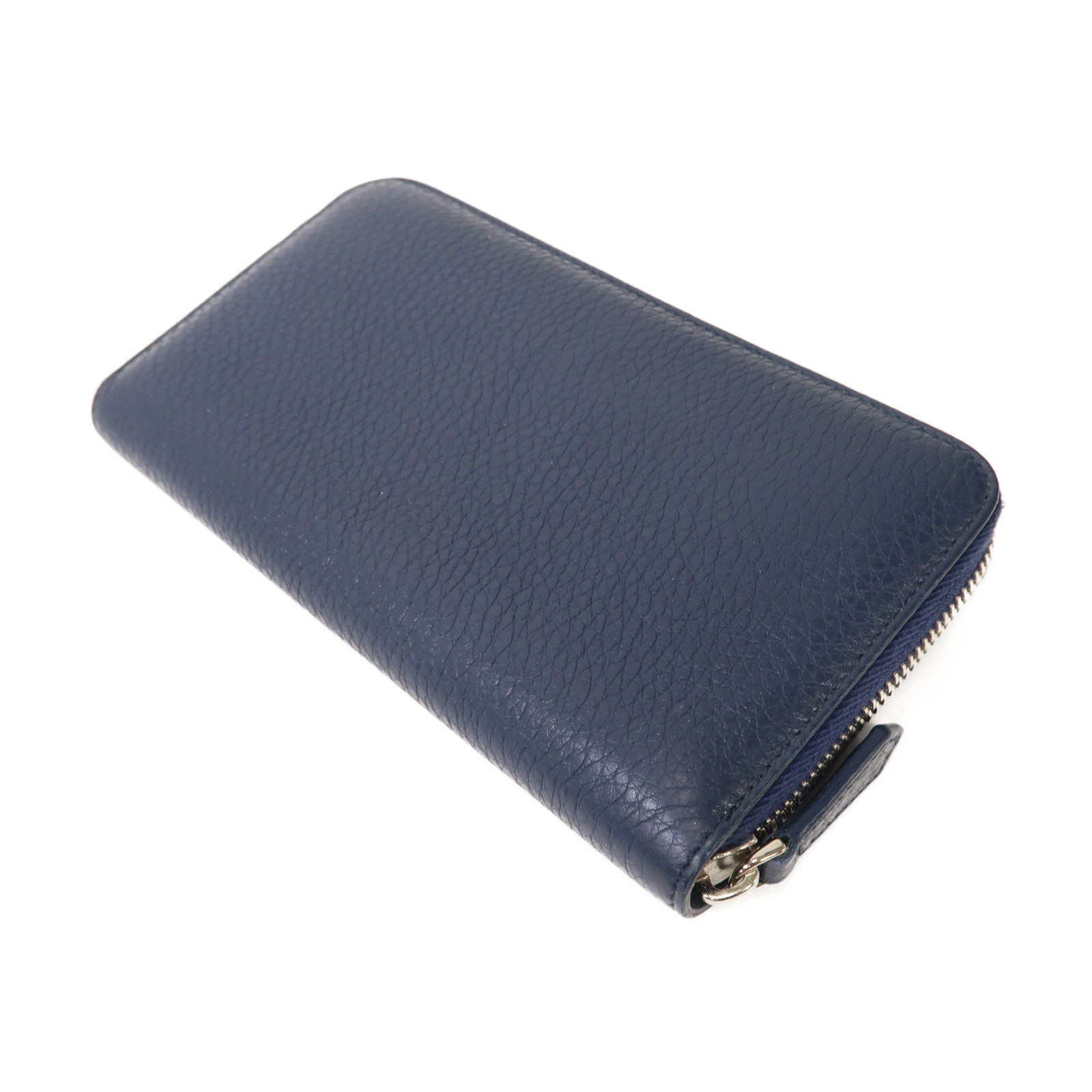 FENDI 牛皮皮革Zipper Long Wallet銀扣拉鍊長錢包藍色