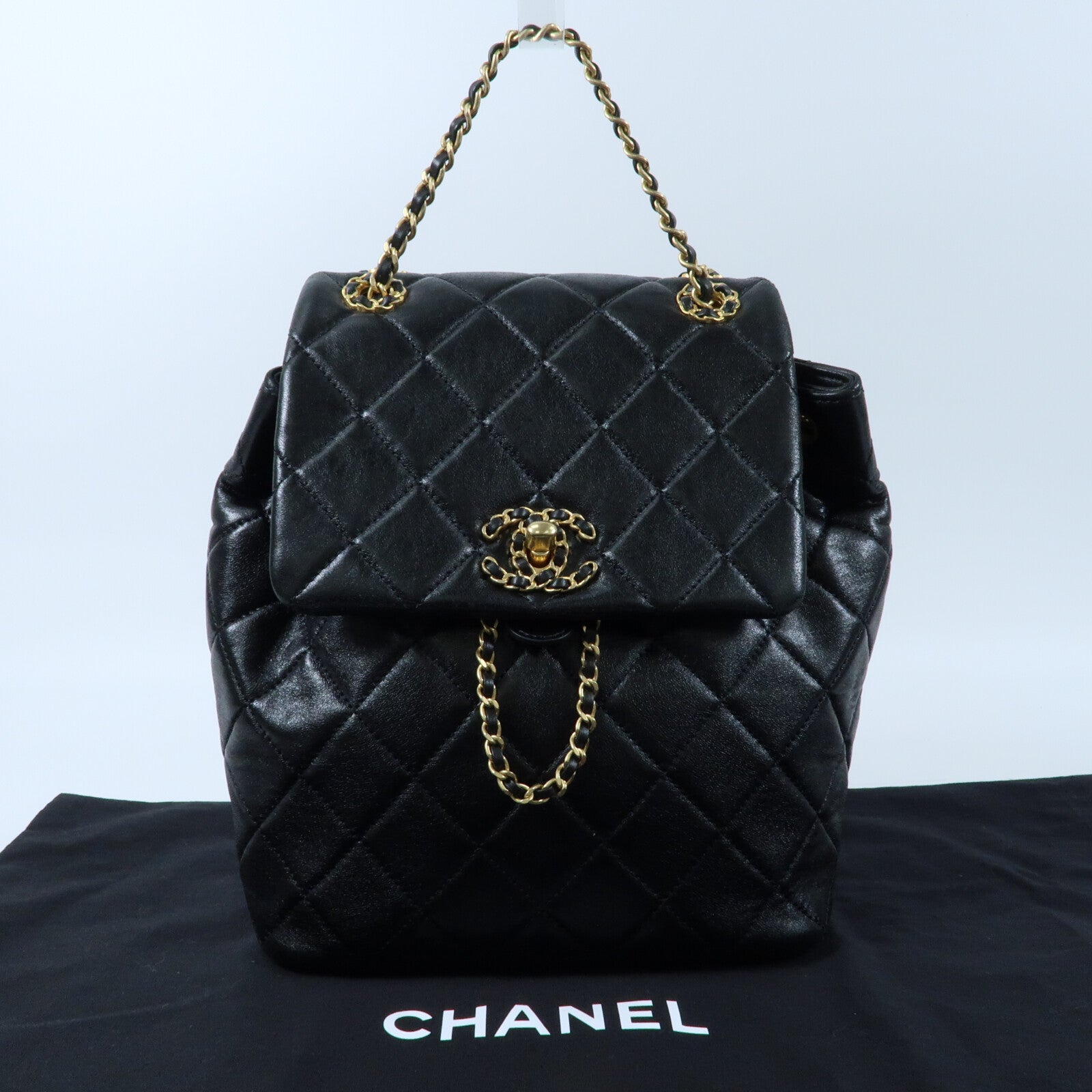 CHANEL 羊皮皮革Backpack金扣背包