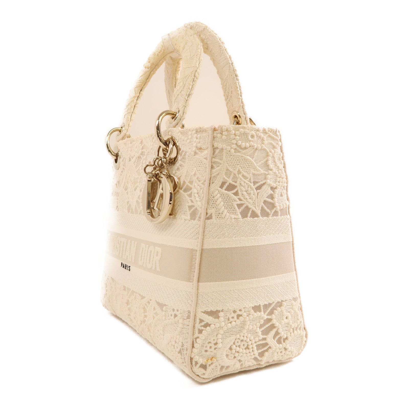 Dior Lace Medium Lady Dior金扣手挽肩背兩用袋