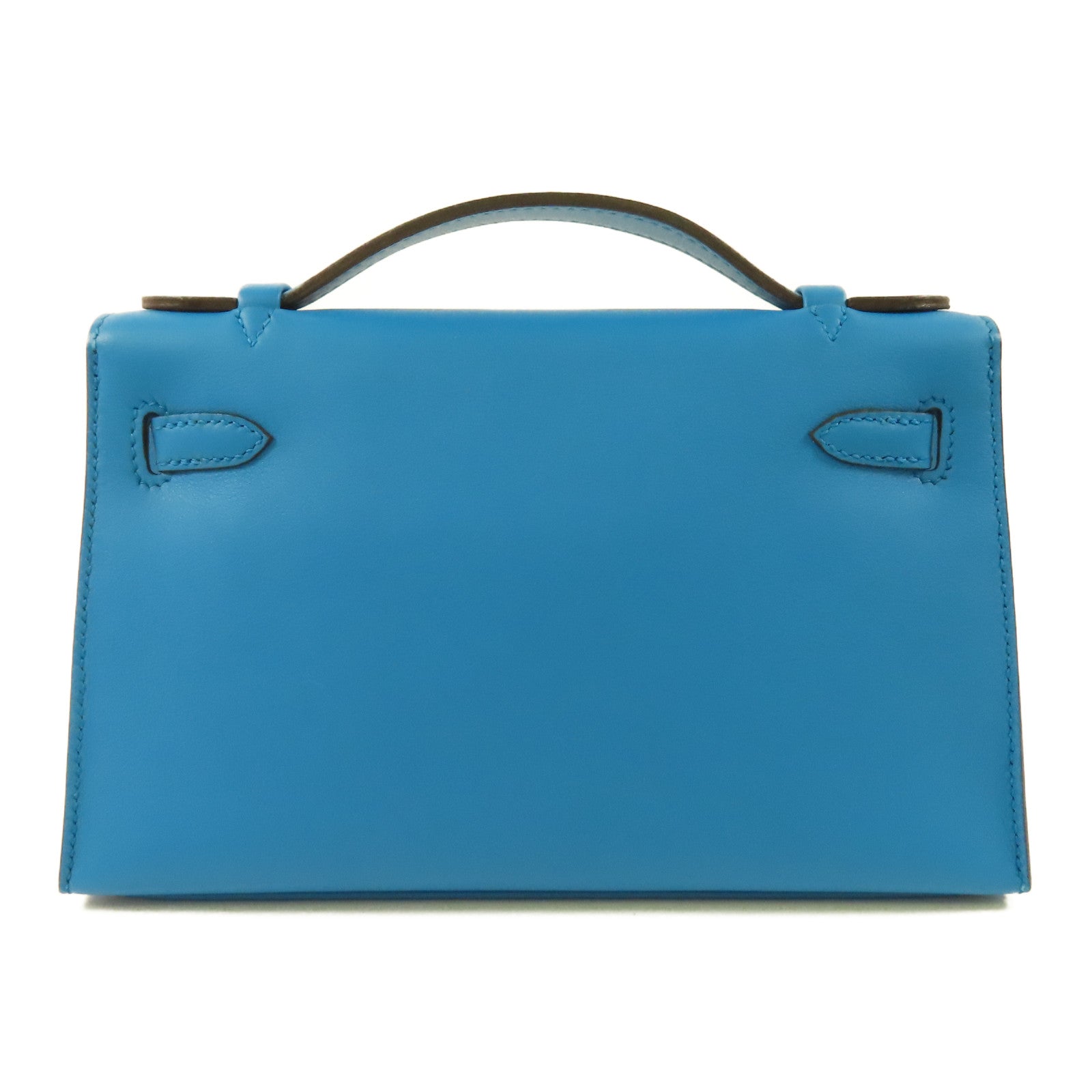 HERMES Swift皮革Kelly Pochette金扣手挽袋B3 Blue Zanzibar