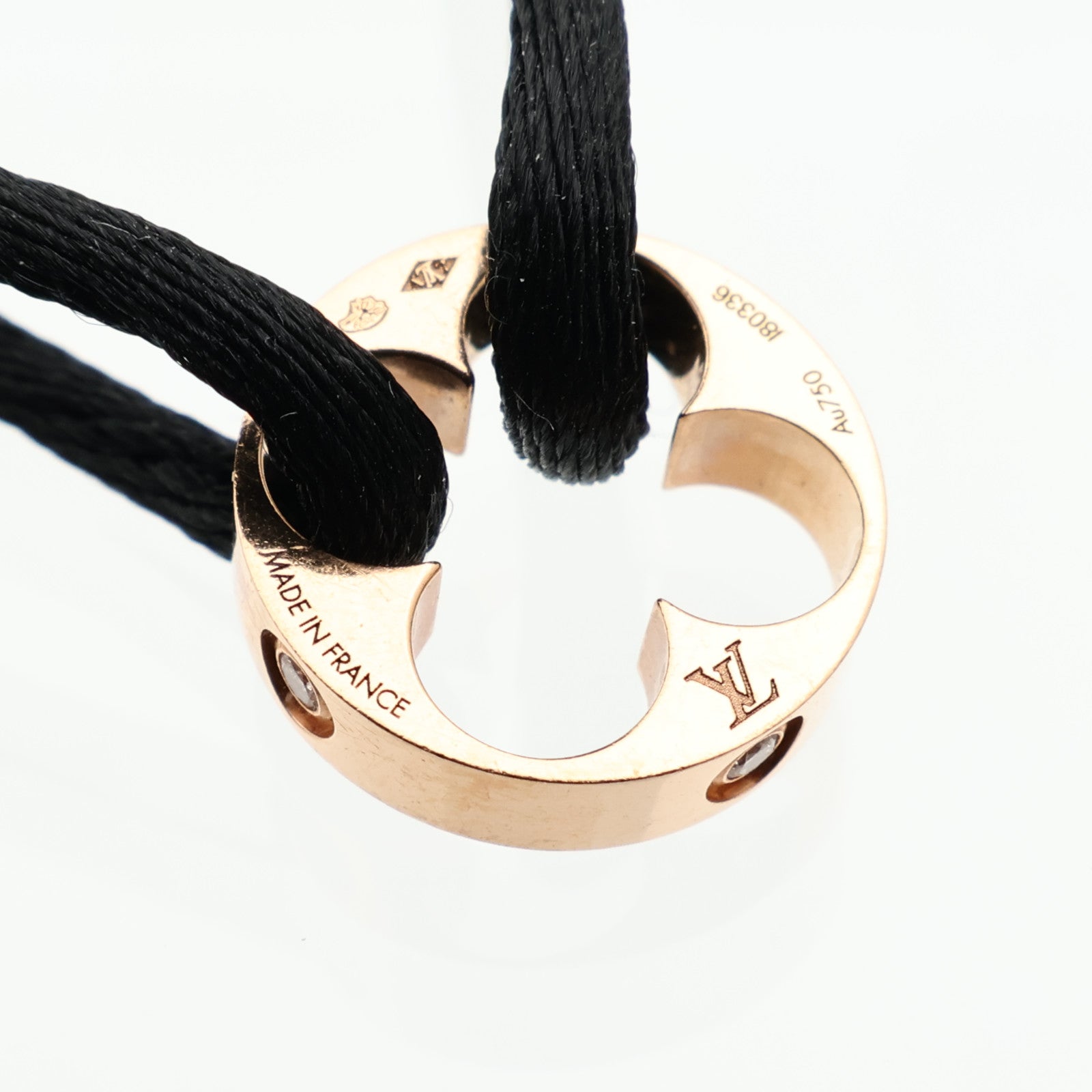 LOUIS VUITTON 18K玫瑰金/聚酯纖維Empreinte Cord 4Dia Bracelet鑽石手鐲