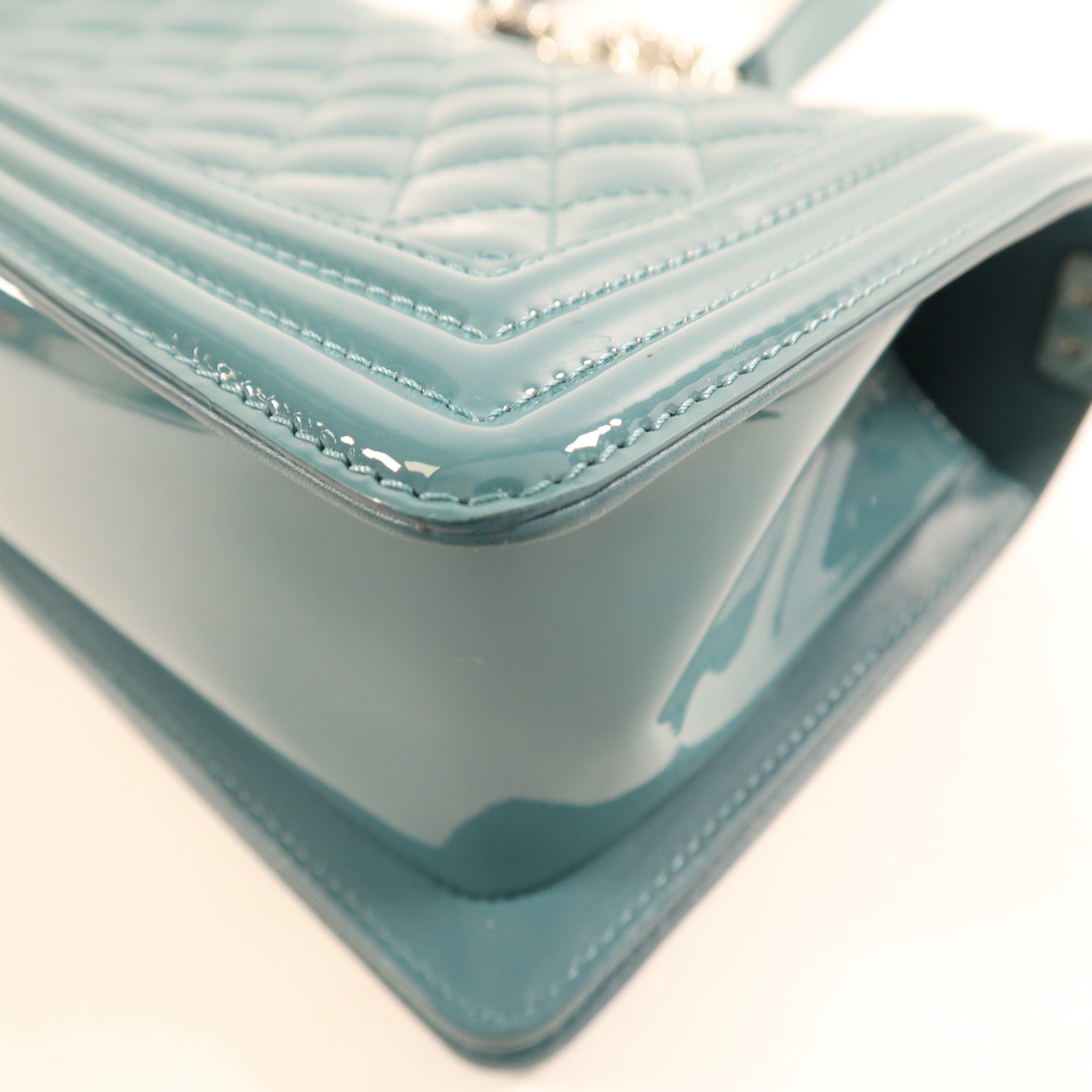 CHANEL CC SHW Boy 25 Chain Shoulder Bag Patent Leather Green