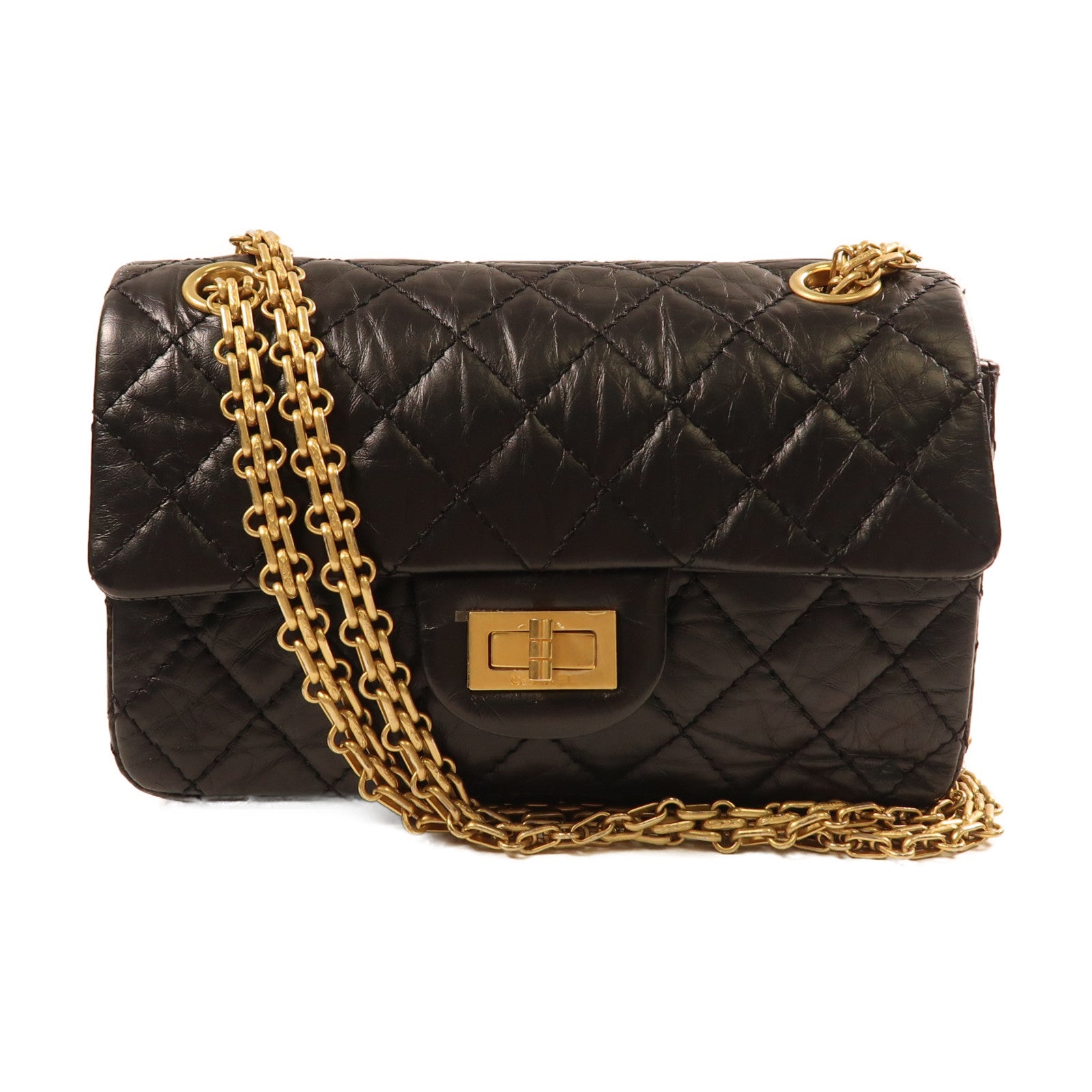 CHANEL 牛皮皮革2.55 20金扣手挽肩背兩用袋黑色