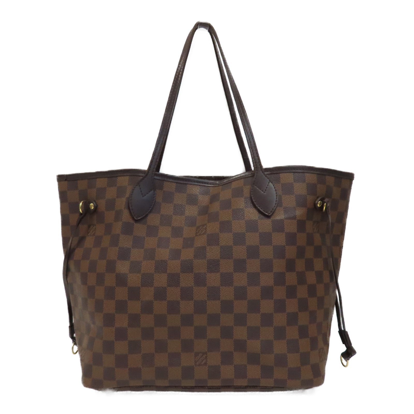 LOUIS VUITTON Damier Neverfull MM金扣手挽袋啡色