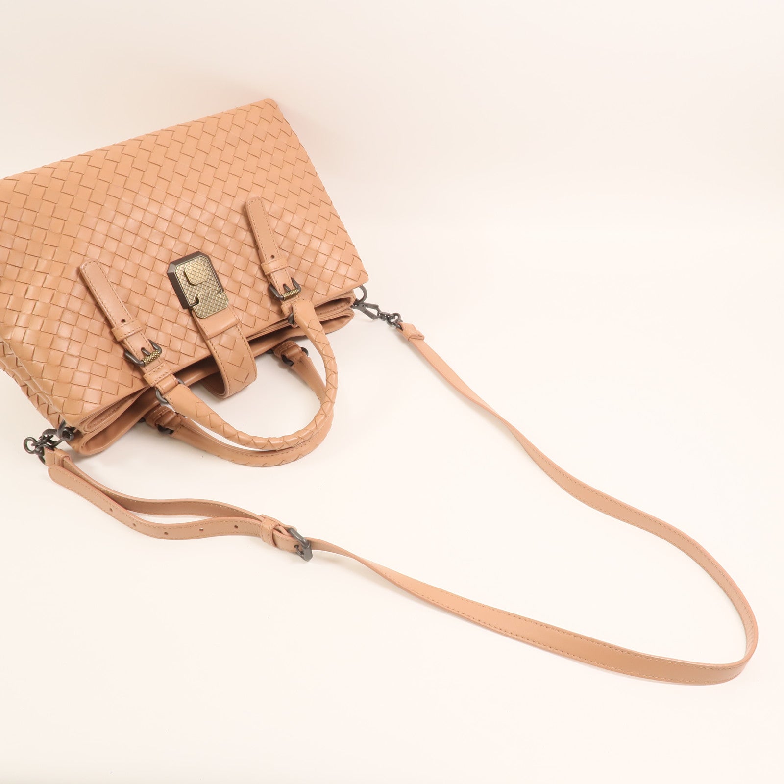 BOTTEGA VENETA 牛皮皮革Intrecciato Roma Small金扣手挽肩背兩用袋