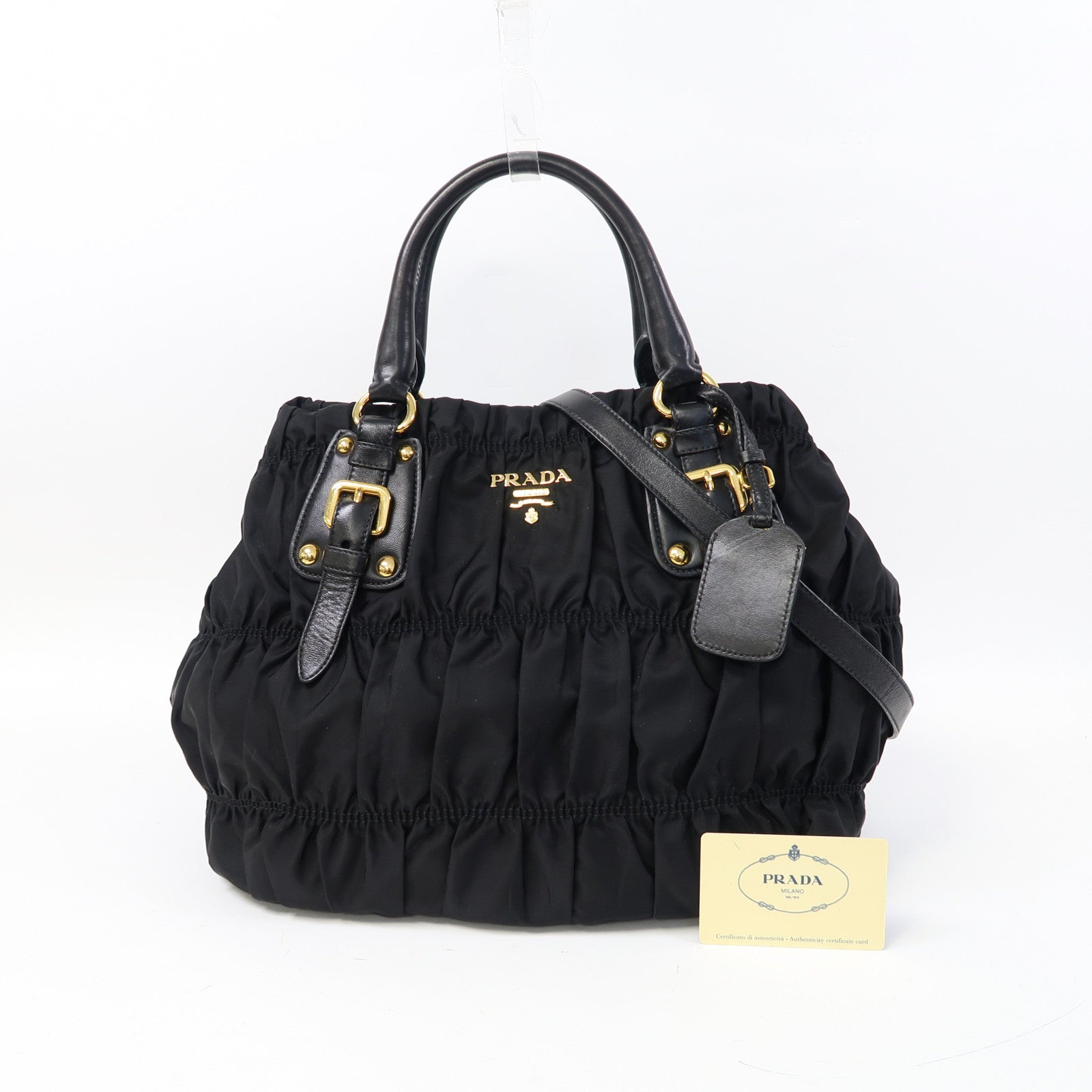PRADA 尼龍Hand Bag金扣手挽肩背兩用袋黑色