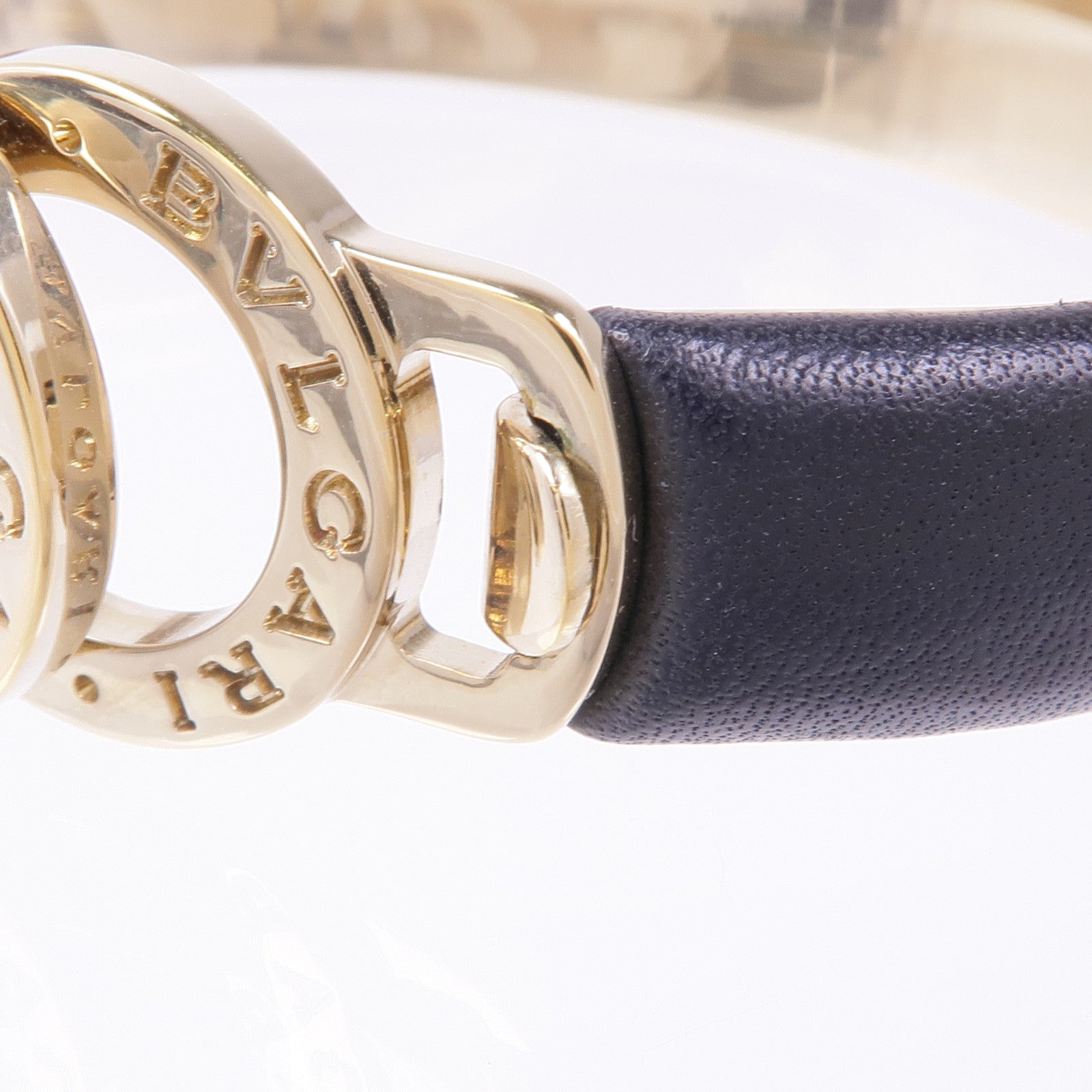 BVLGARI 皮革/金屬Interlocking Circles Cuff Bracelet手鐲