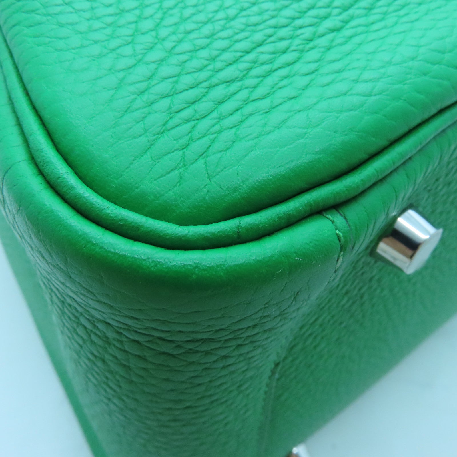 HERMES Clemence皮革Lindy 30銀扣手挽肩背兩用袋Bambou/綠色