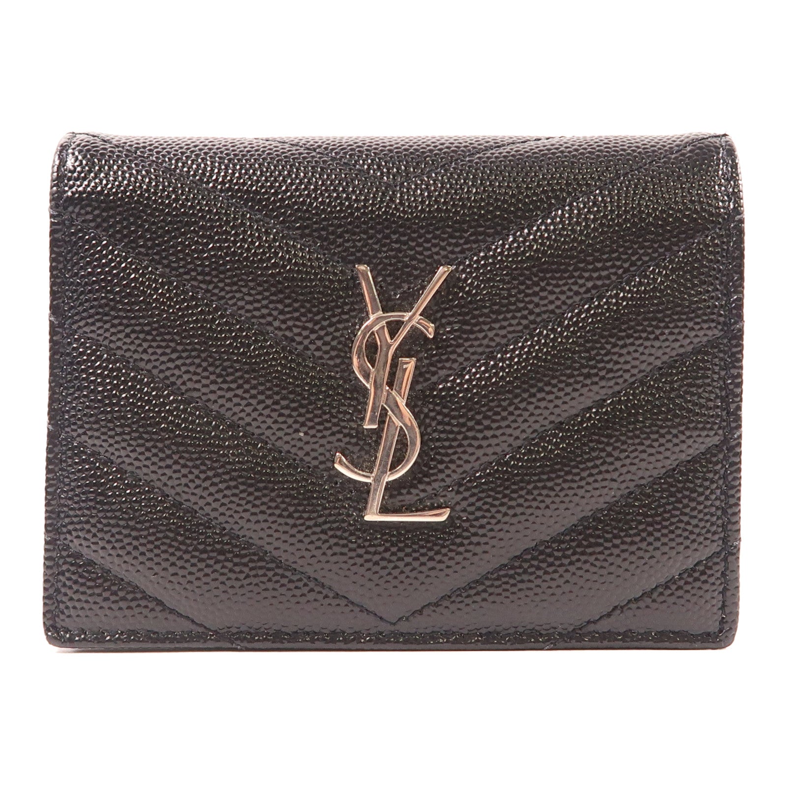 SAINT LAURENT 牛皮皮革Wallet銀扣錢包黑色