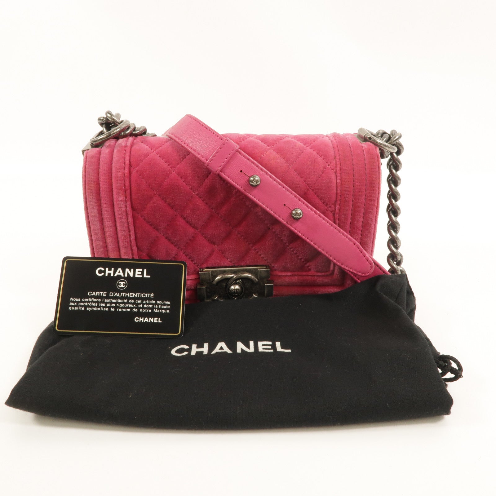 CHANEL 天鵝絨Boy 20鏈帶肩背袋