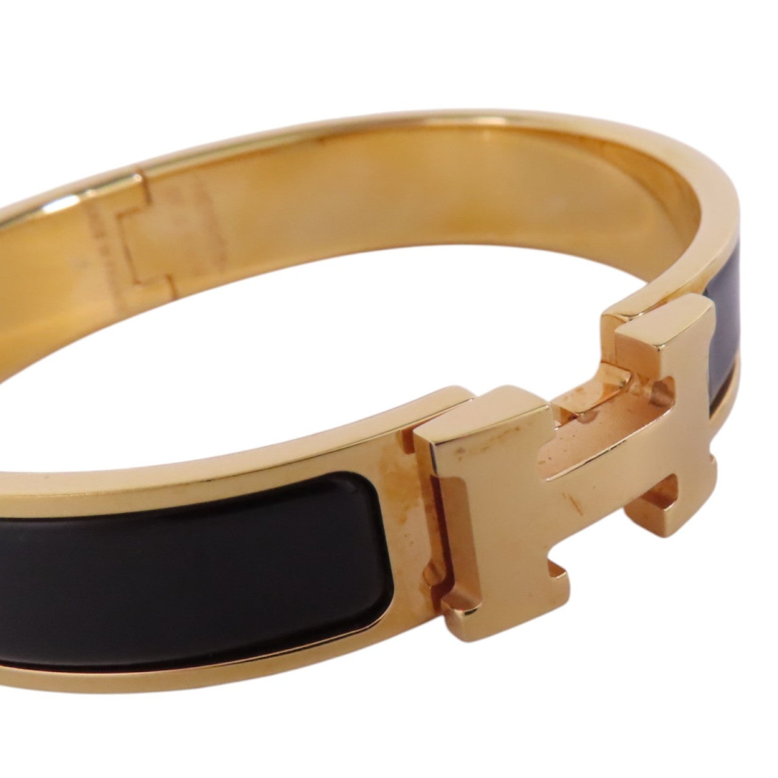 HERMES GHW Clic-Clac H Bracelet Bangle Metal Enamel Black