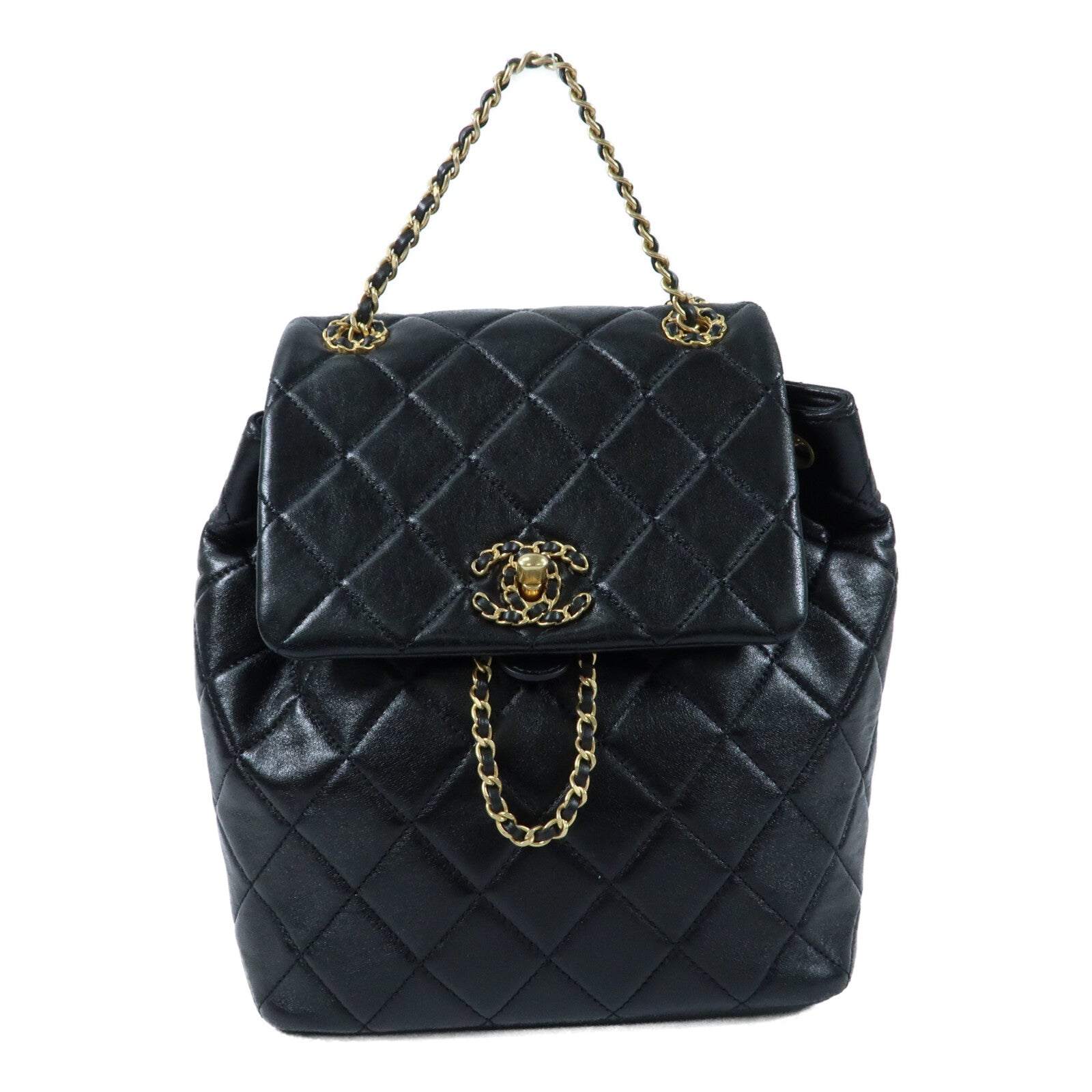 CHANEL 羊皮皮革Backpack金扣背包
