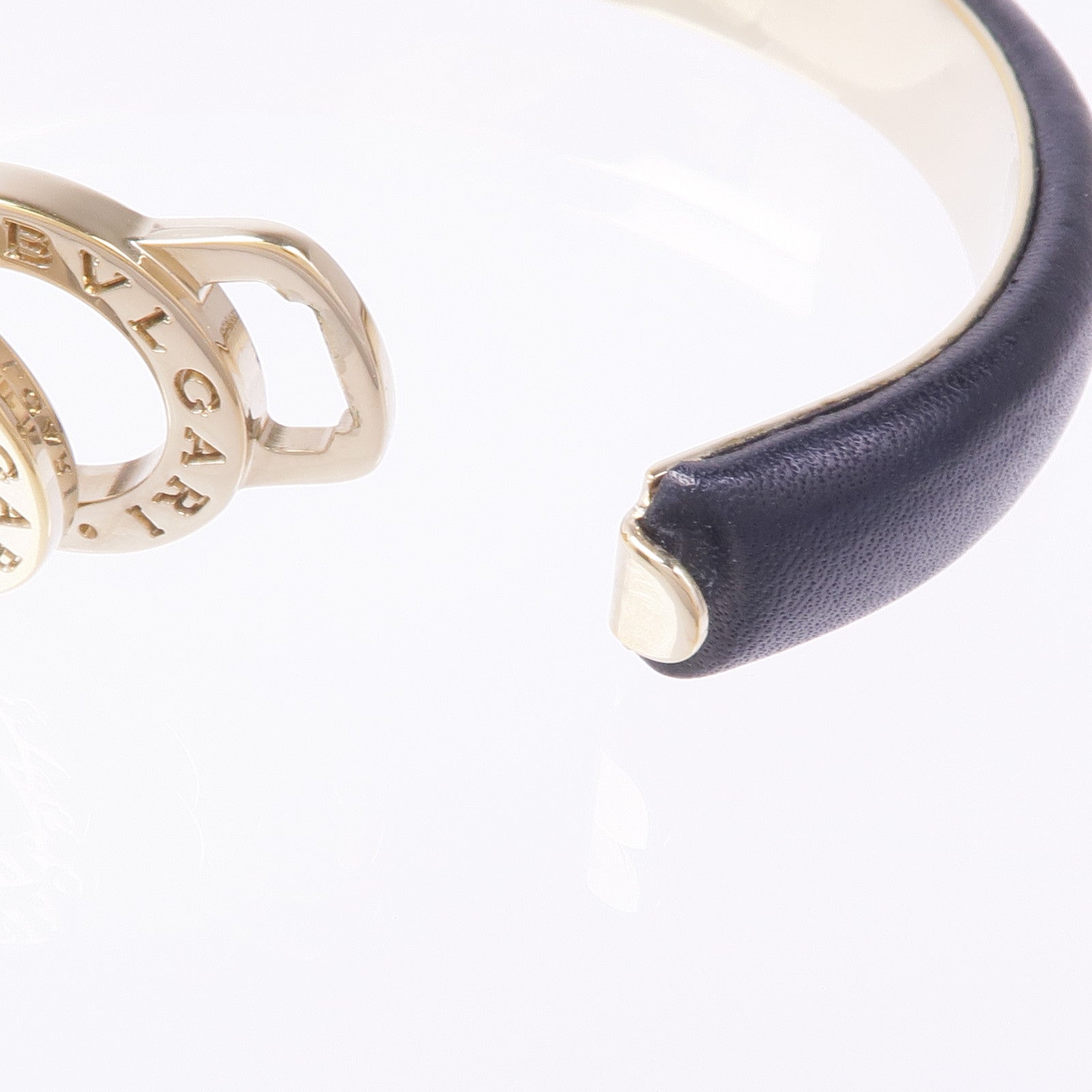 BVLGARI 皮革/金屬Interlocking Circles Cuff Bracelet手鐲