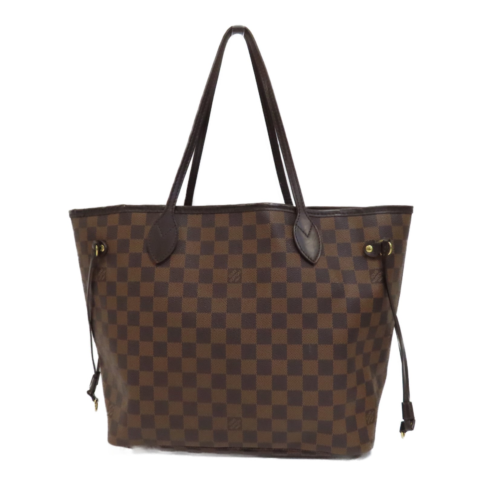 LOUIS VUITTON Damier Neverfull MM金扣手挽袋啡色