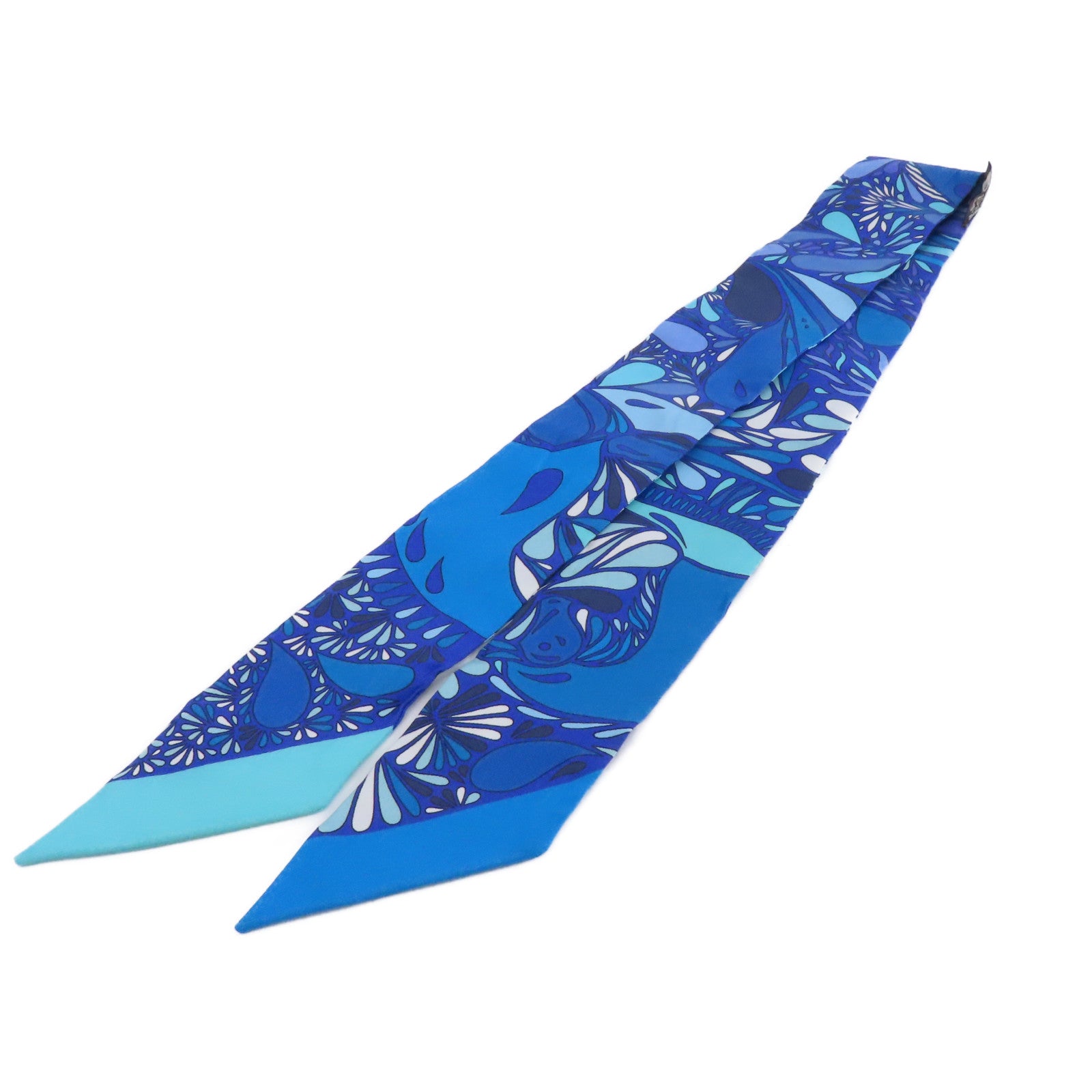 HERMES 絲質Twilly絲巾淺藍色/綠色