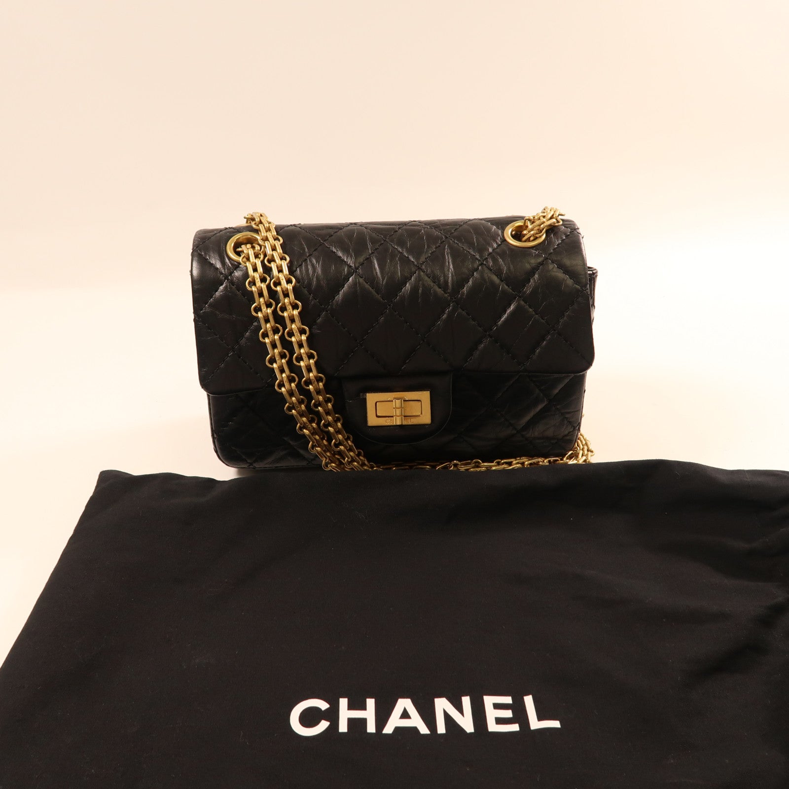 CHANEL 牛皮皮革2.55 20金扣手挽肩背兩用袋黑色