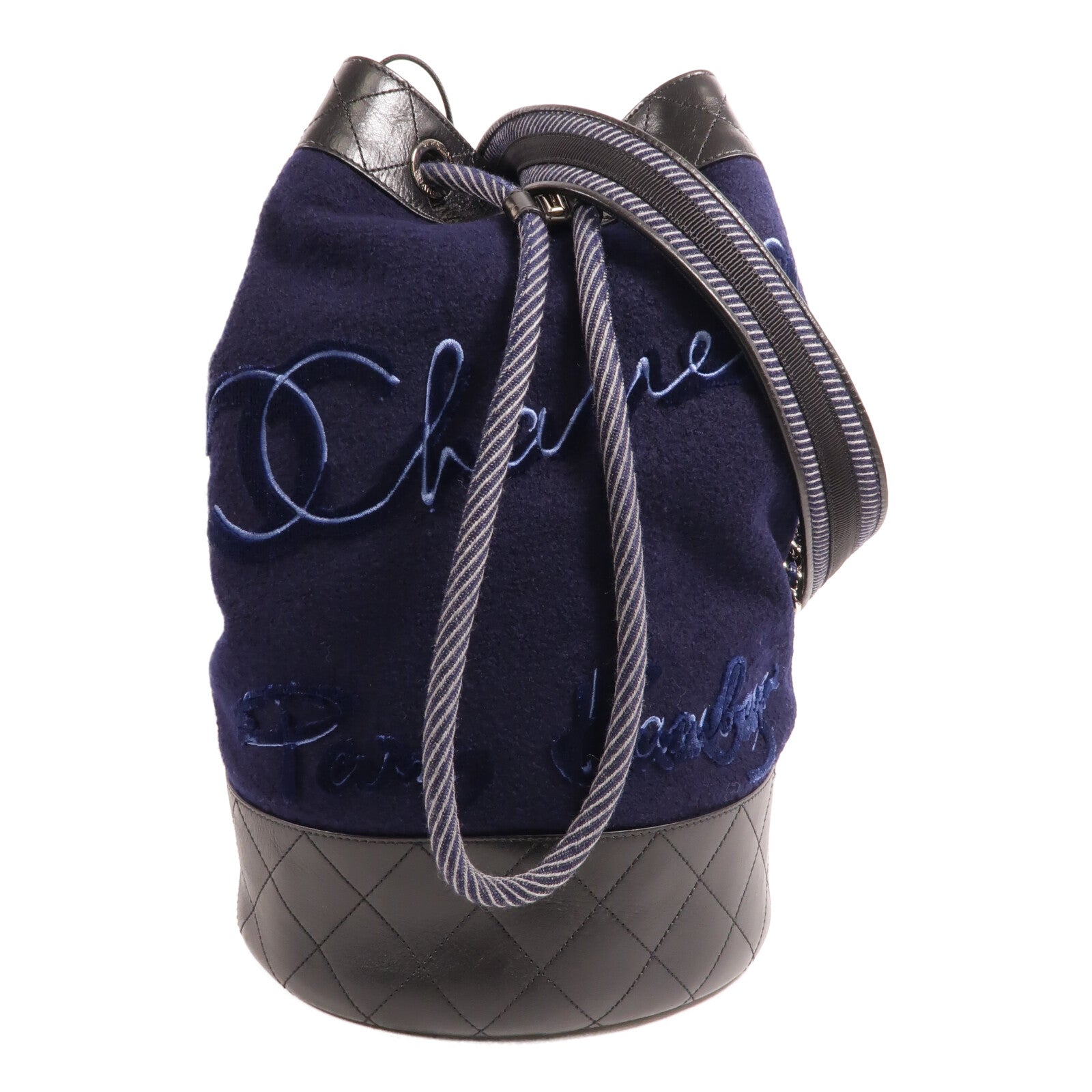 CHANEL 羊毛/牛皮皮革Drawstring Sling Bag鏈帶肩背袋