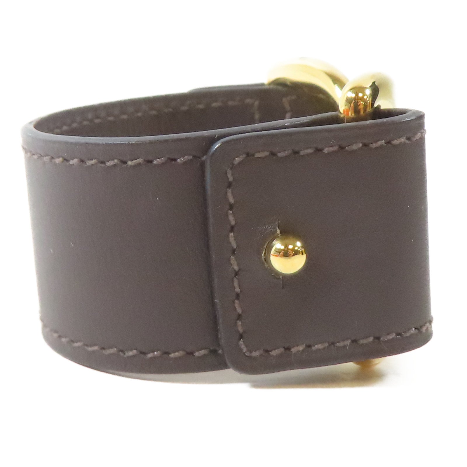 HERMES 【激減優惠】Swift皮革/金屬Pavane Bracelet金扣手鐲Chocolate/啡色Hermes#XS/#14.75cm