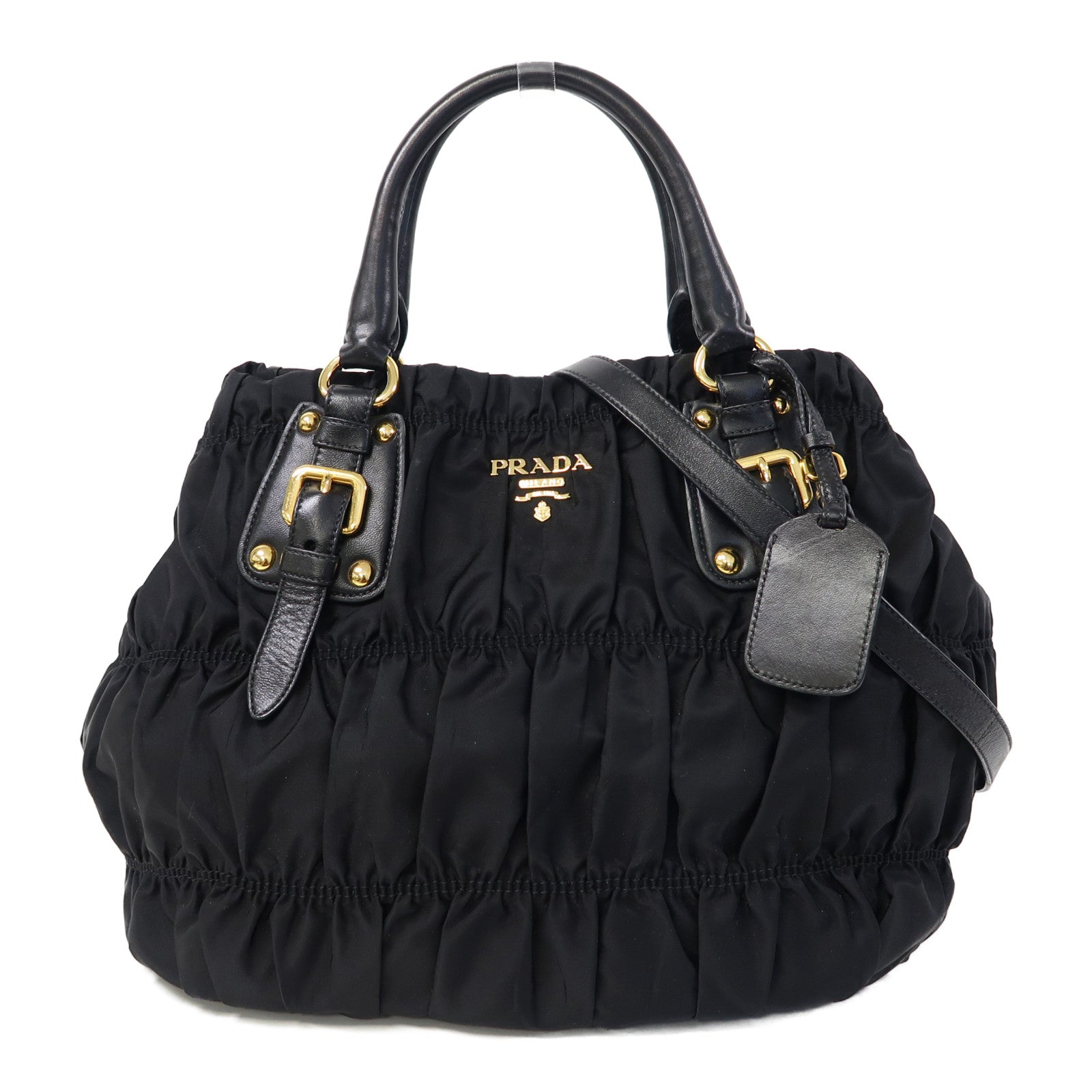 PRADA 尼龍Hand Bag金扣手挽肩背兩用袋黑色