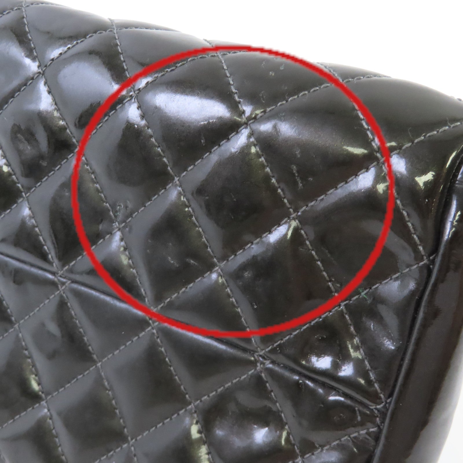 CHANEL 【激減優惠】菱格漆皮皮革Chain Shoulder Bag銀扣鏈帶肩背袋金黃色/軍綠色