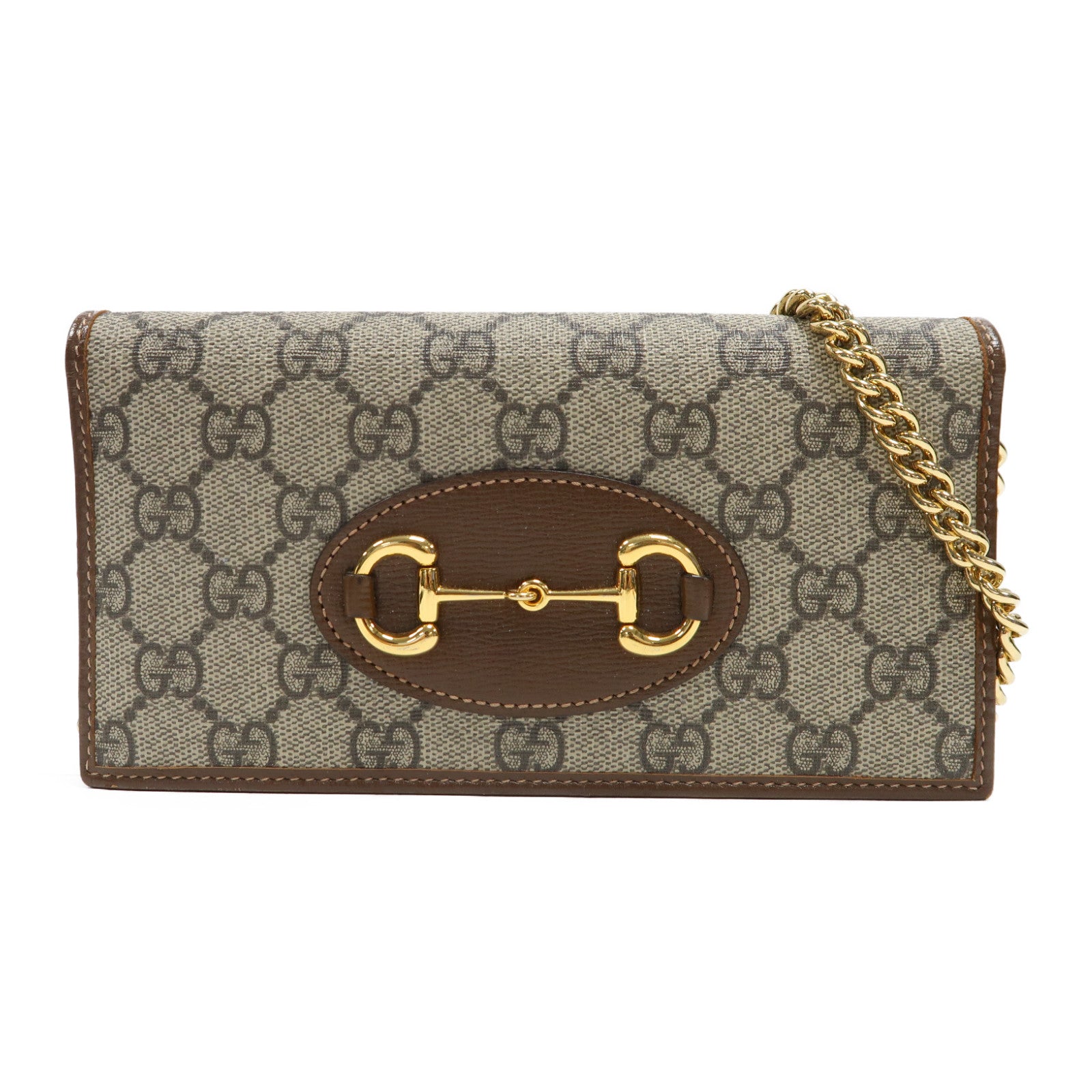 GUCCI 塗層帆布Horsebit 1955 Wallet with Chain金扣鏈帶肩背袋啡色