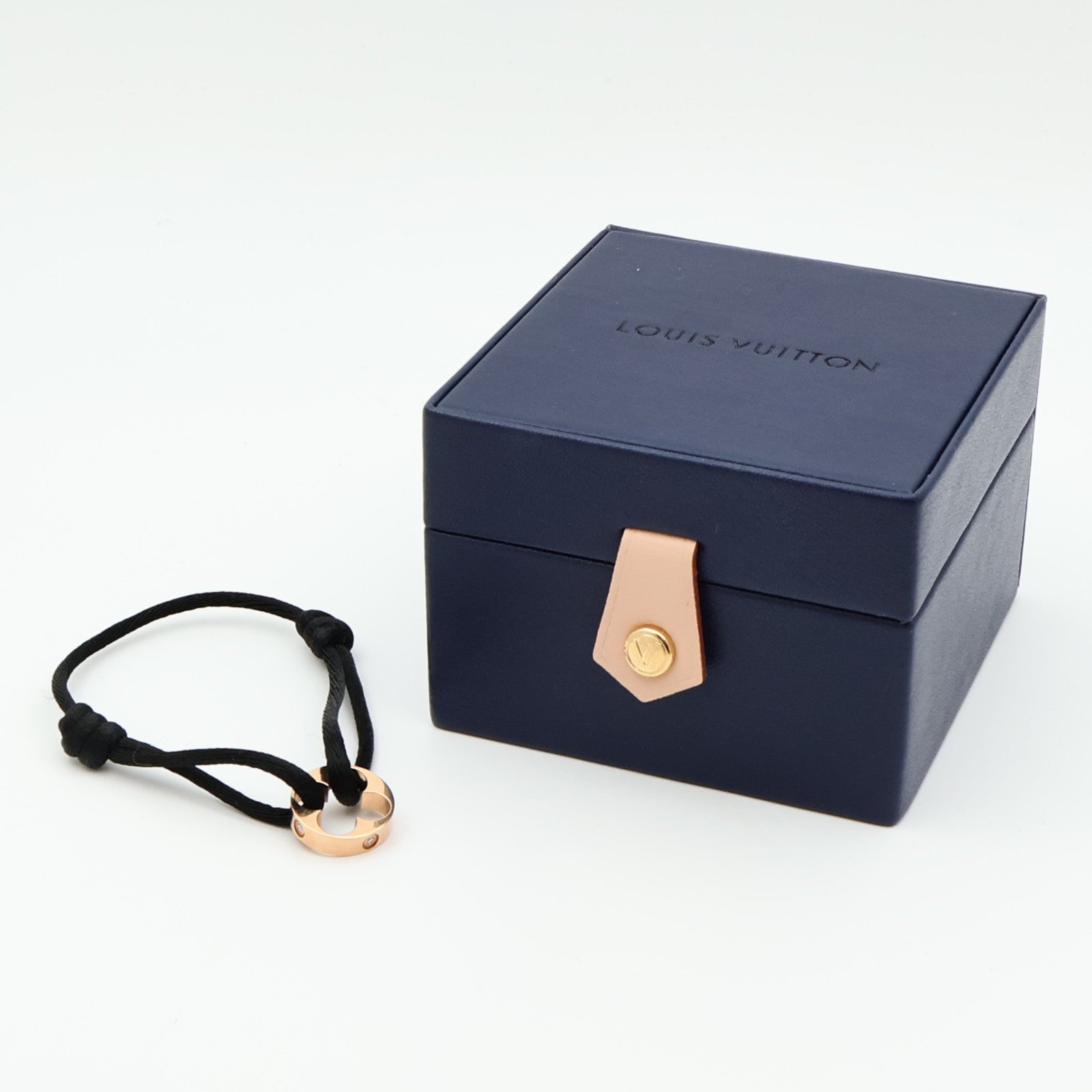 LOUIS VUITTON 18K玫瑰金/聚酯纖維Empreinte Cord 4Dia Bracelet鑽石手鐲