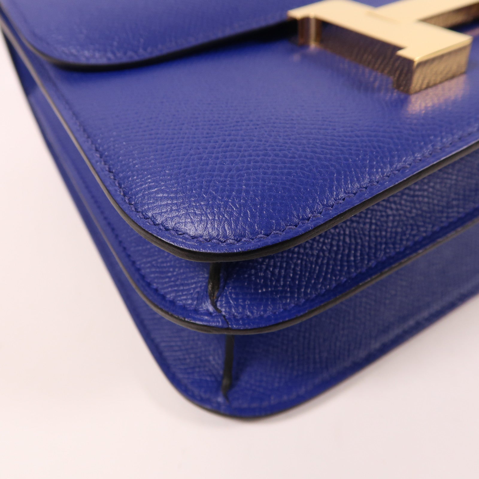 HERMES Epsom皮革Constance金扣肩背袋閃電藍色