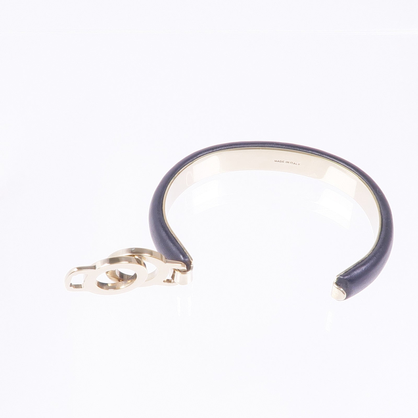 BVLGARI 皮革/金屬Interlocking Circles Cuff Bracelet手鐲