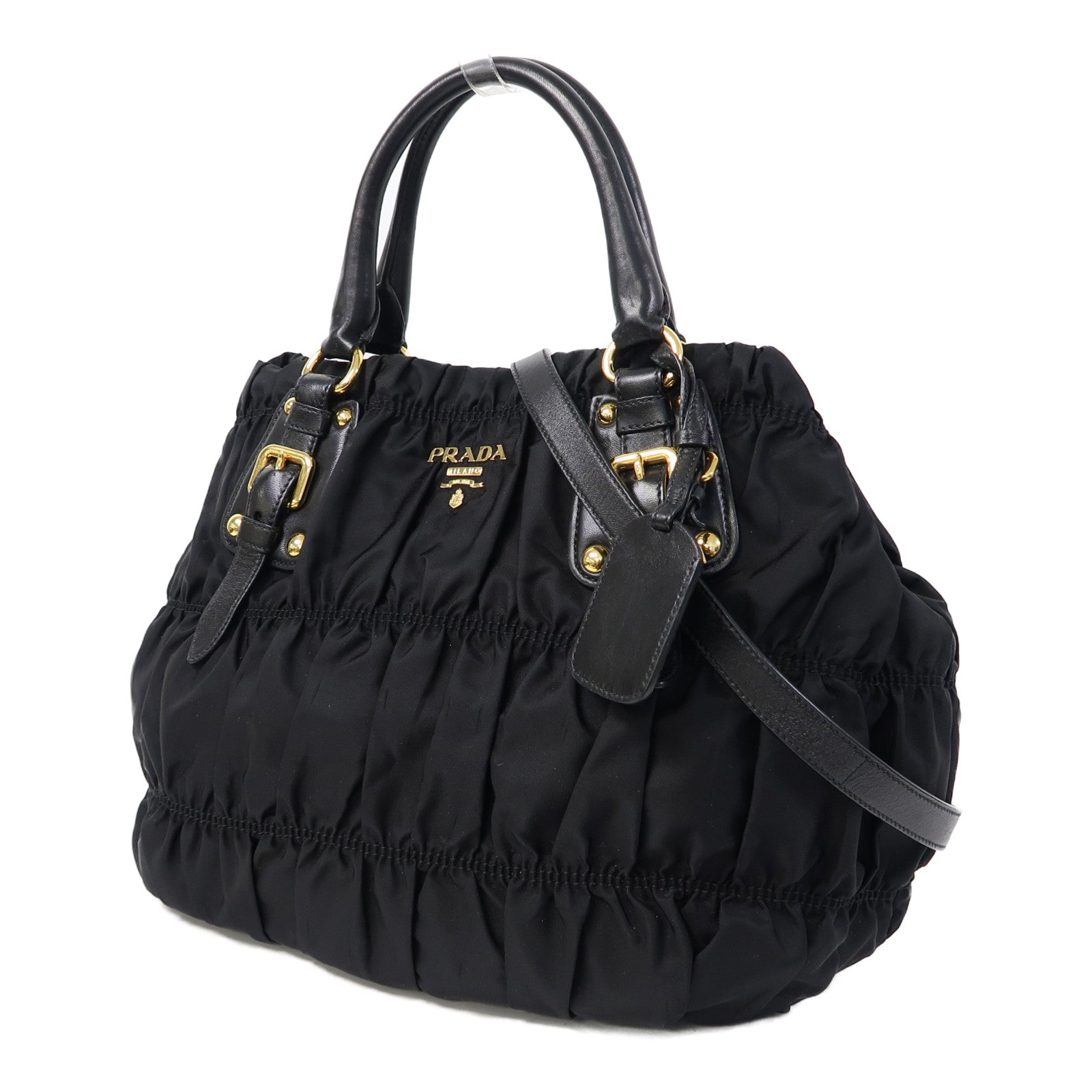 PRADA 尼龍Hand Bag金扣手挽肩背兩用袋黑色