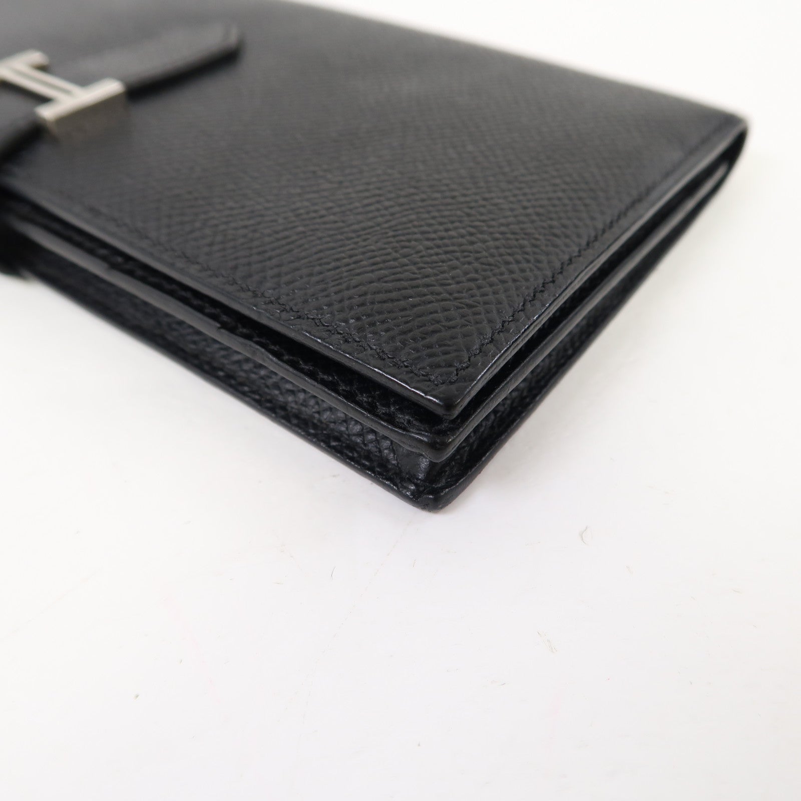 HERMES Epsom皮革Bearn Wallet銀扣長錢包黑色