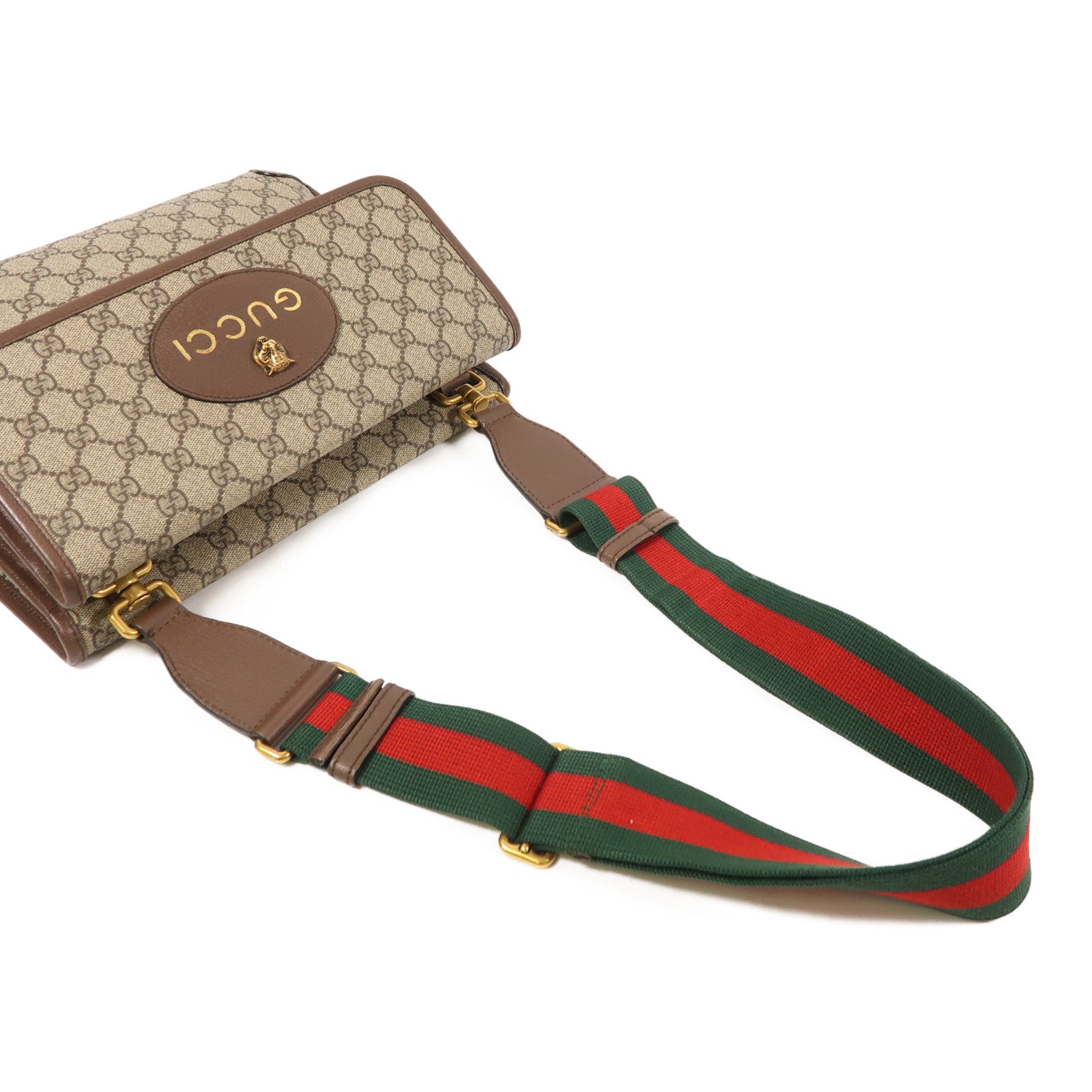 GUCCI 塗層帆布Shoulder Bag金扣肩背袋