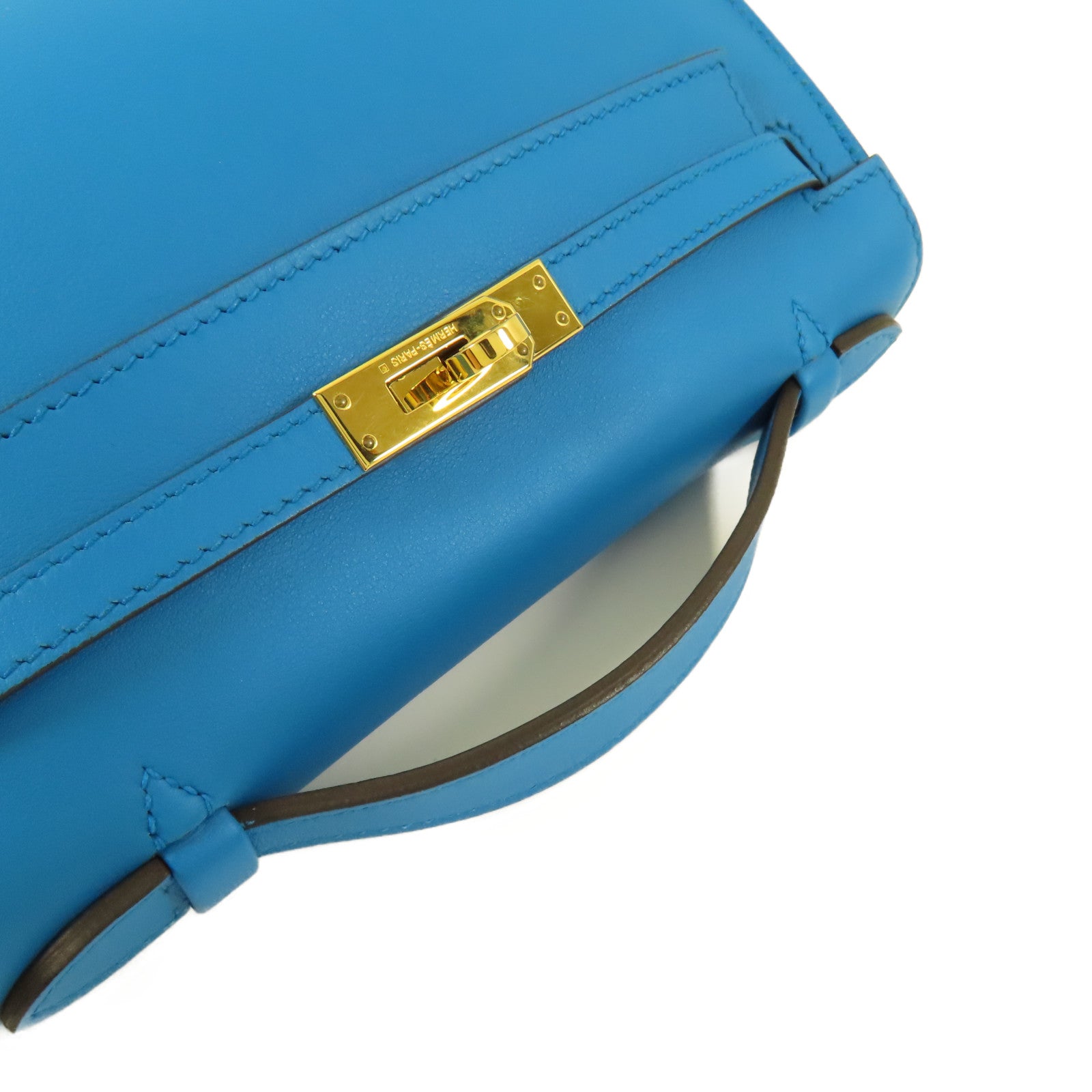 HERMES Swift皮革Kelly Pochette金扣手挽袋B3 Blue Zanzibar