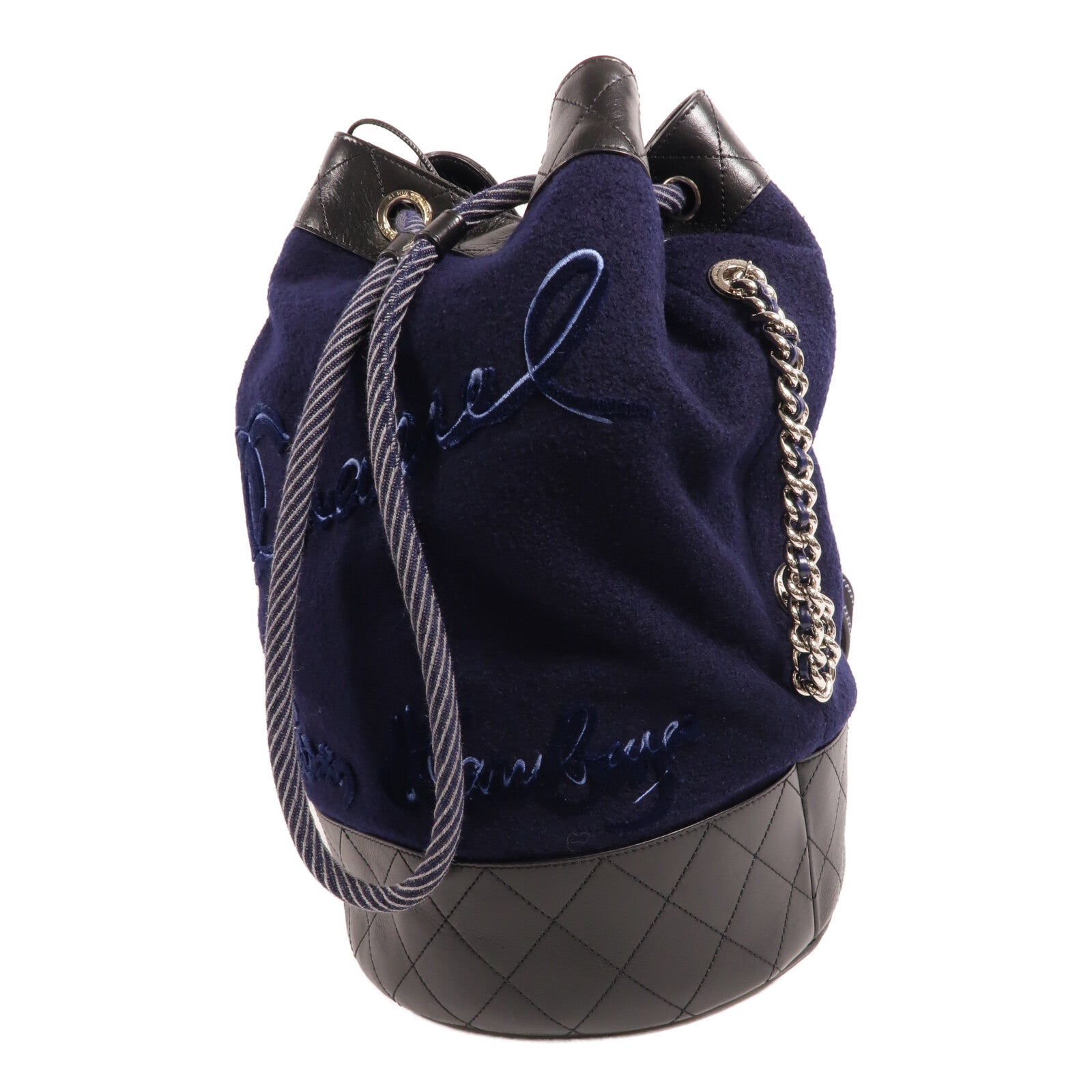 CHANEL 羊毛/牛皮皮革Drawstring Sling Bag鏈帶肩背袋