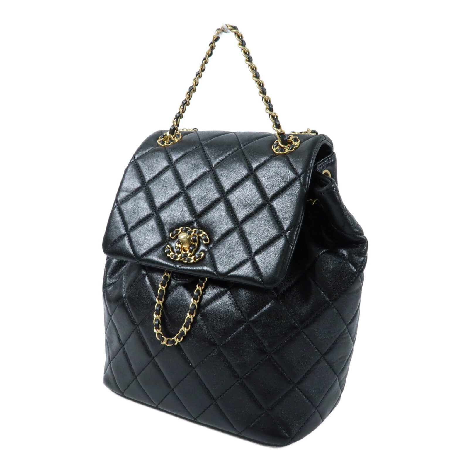 CHANEL 羊皮皮革Backpack金扣背包