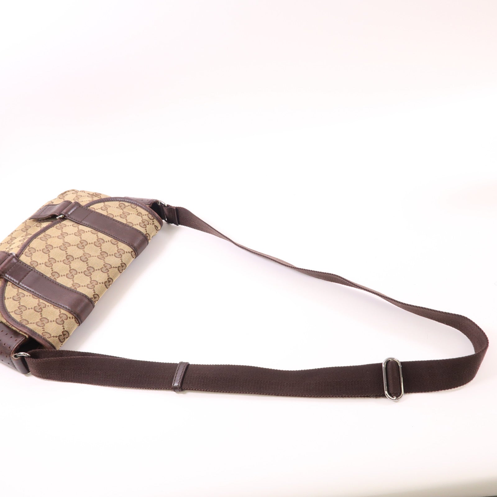 GUCCI 帆布Shoulder Bag銀扣肩背袋啡色