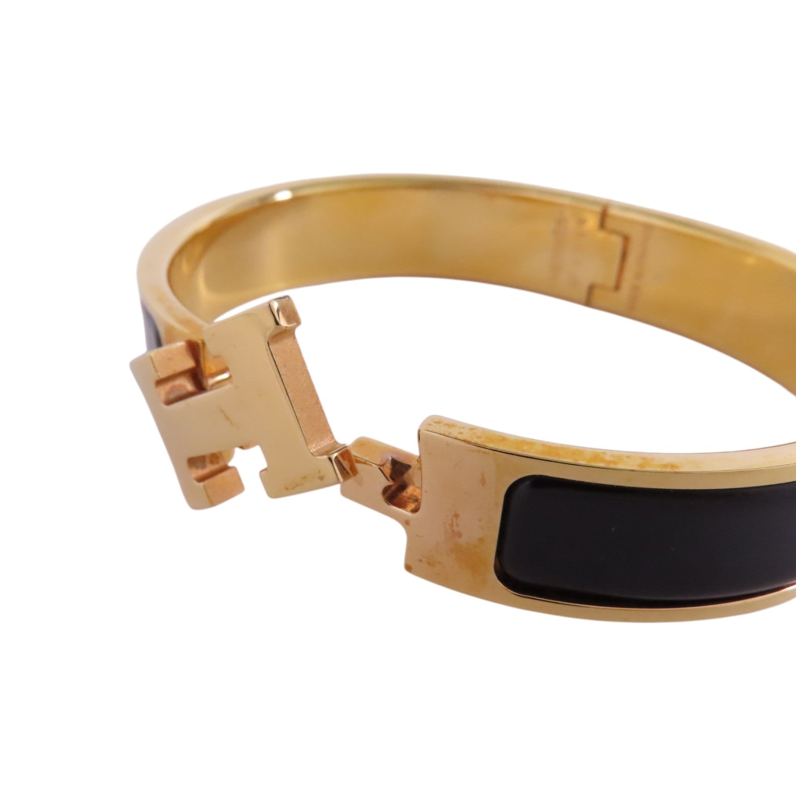 HERMES GHW Clic-Clac H Bracelet Bangle Metal Enamel Black