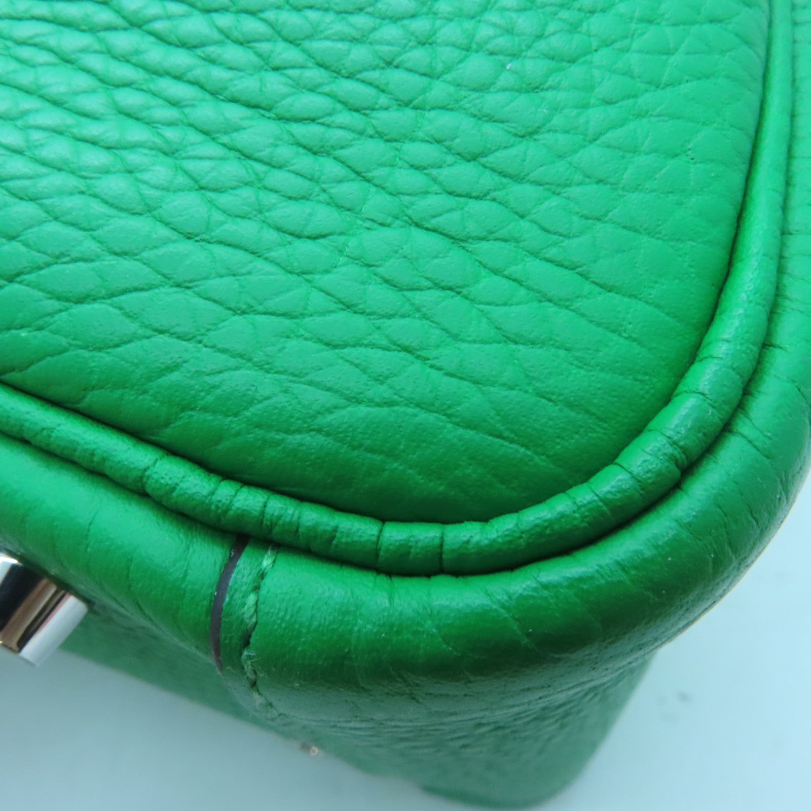 HERMES Clemence皮革Lindy 30銀扣手挽肩背兩用袋Bambou/綠色