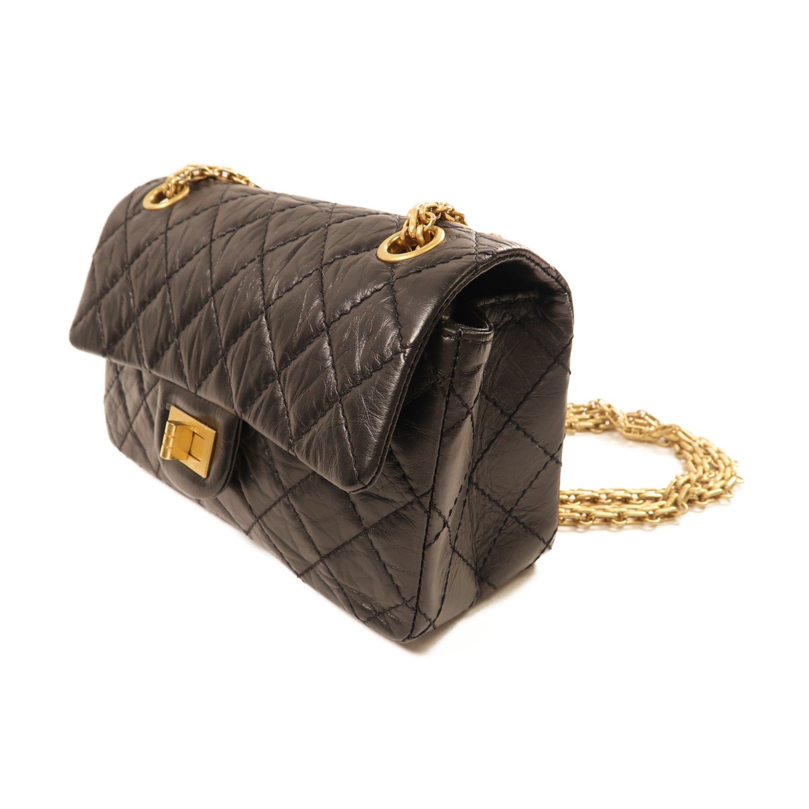 CHANEL 牛皮皮革2.55 20金扣手挽肩背兩用袋黑色