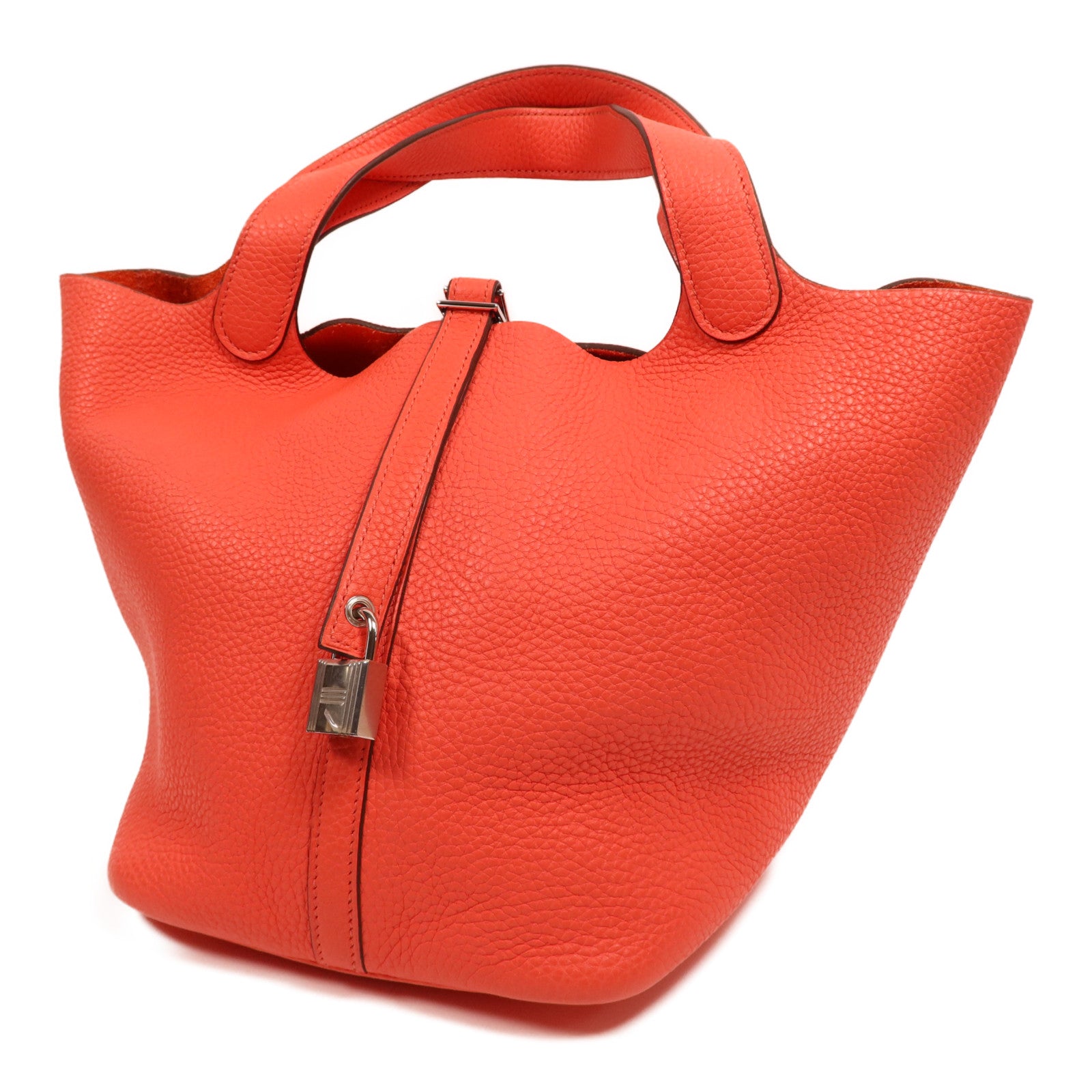 HERMES Clemence皮革Picotin MM銀扣手挽袋Orange Poppy