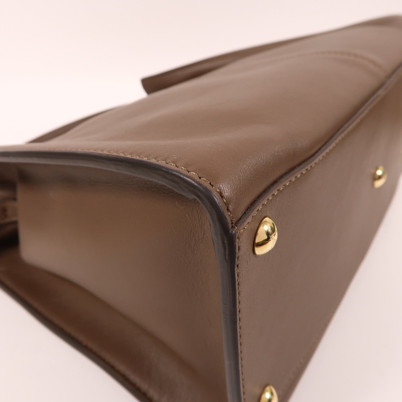 FENDI 牛皮皮革2 Way Shoulder金扣手挽肩背兩用袋啡色