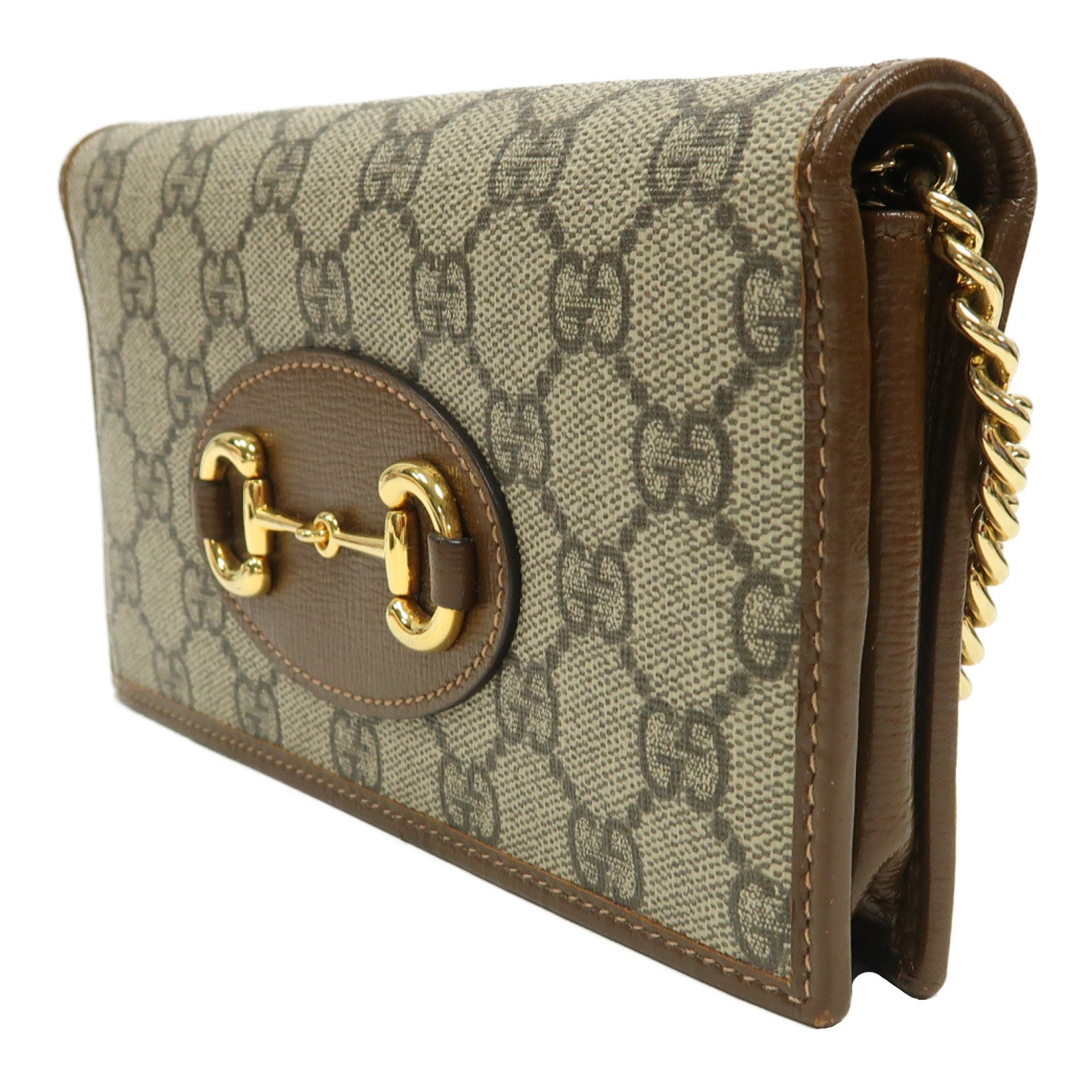 GUCCI 塗層帆布Horsebit 1955 Wallet with Chain金扣鏈帶肩背袋啡色