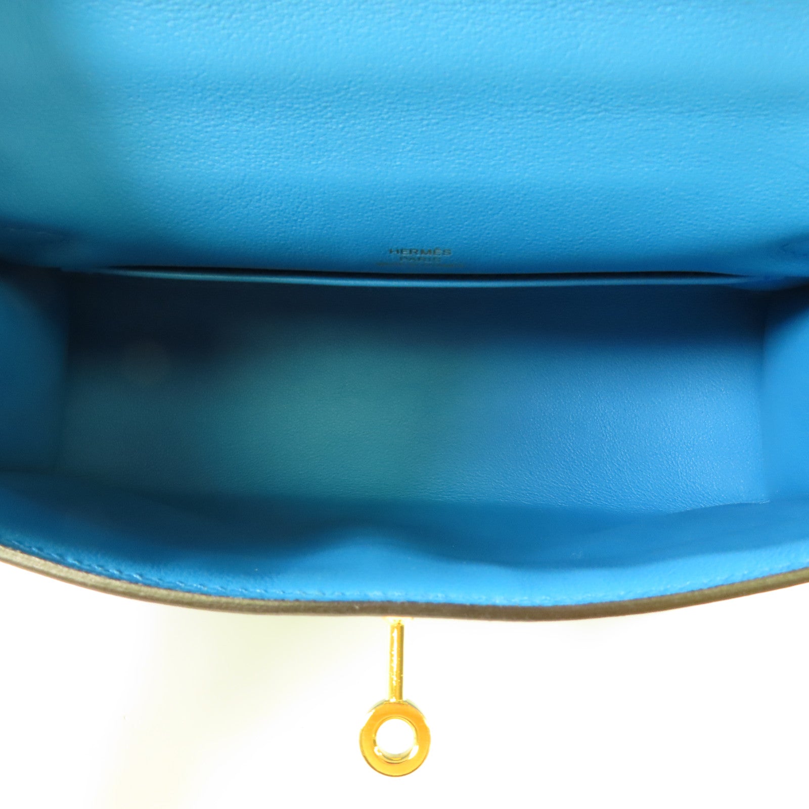HERMES Swift皮革Kelly Pochette金扣手挽袋B3 Blue Zanzibar