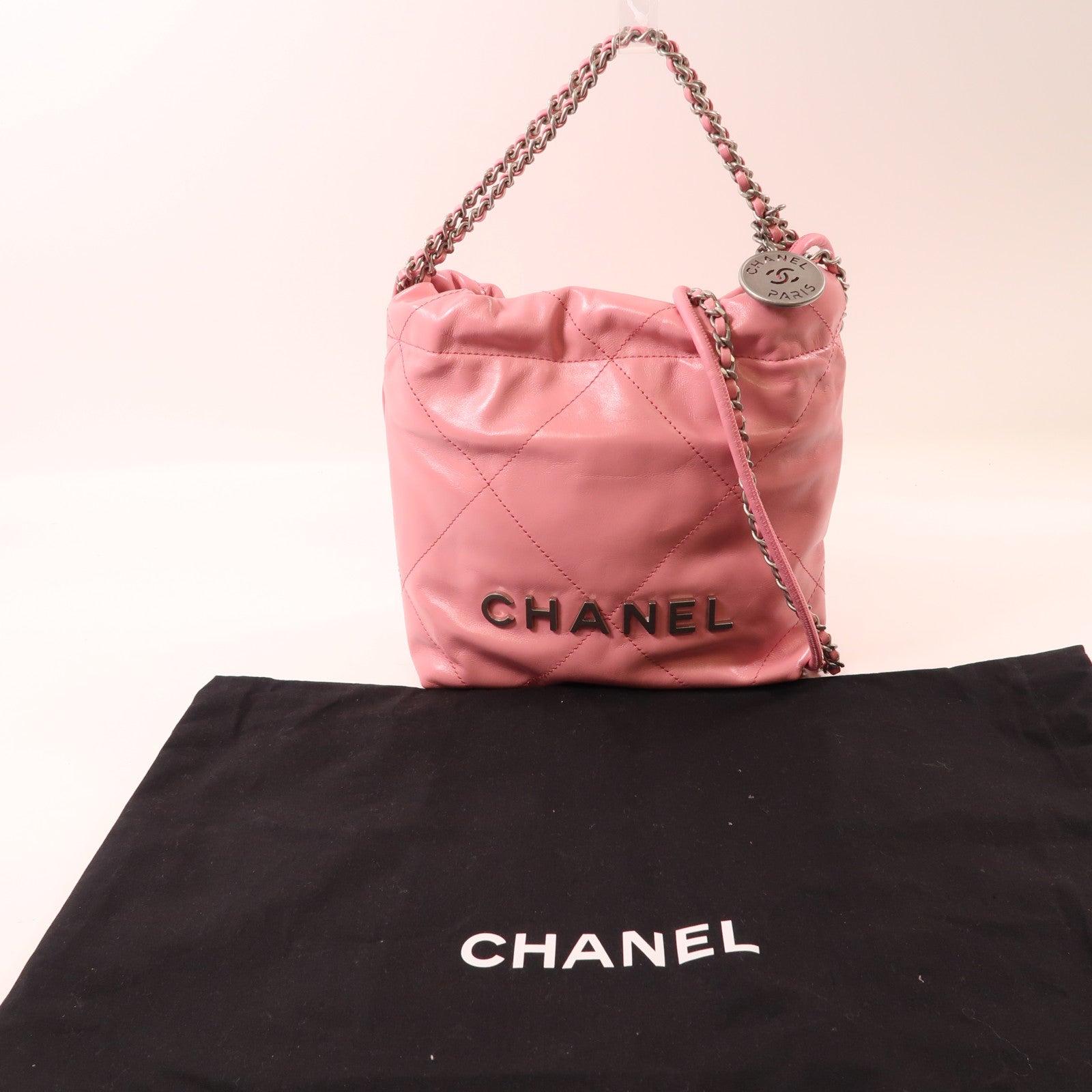 CHANEL【激減優惠】 牛皮皮革Chanel 22 Mini銀扣鏈帶手挽肩背兩用袋