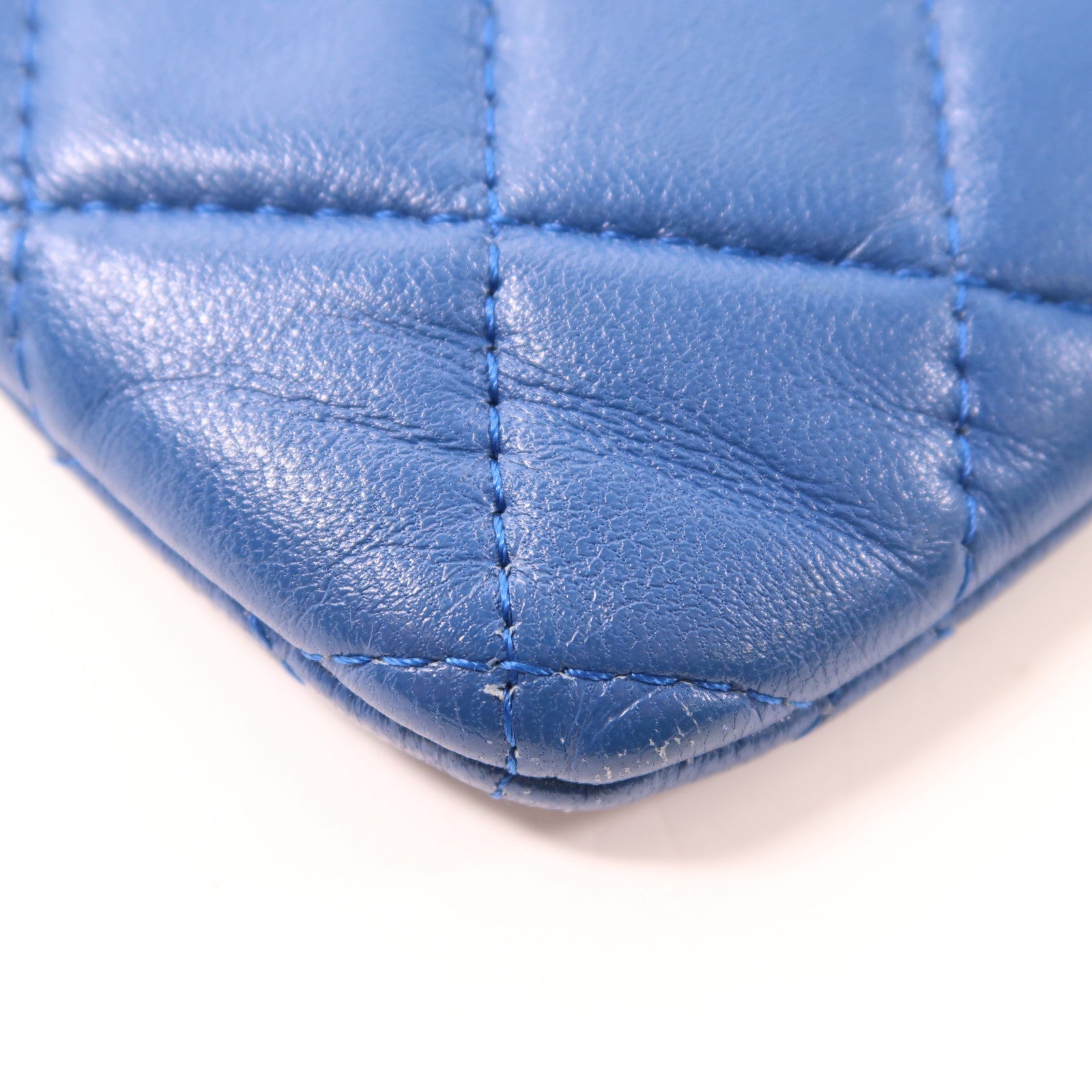 CHANEL 羊皮皮革Pouch Wallet金扣手拿包/長錢包藍色