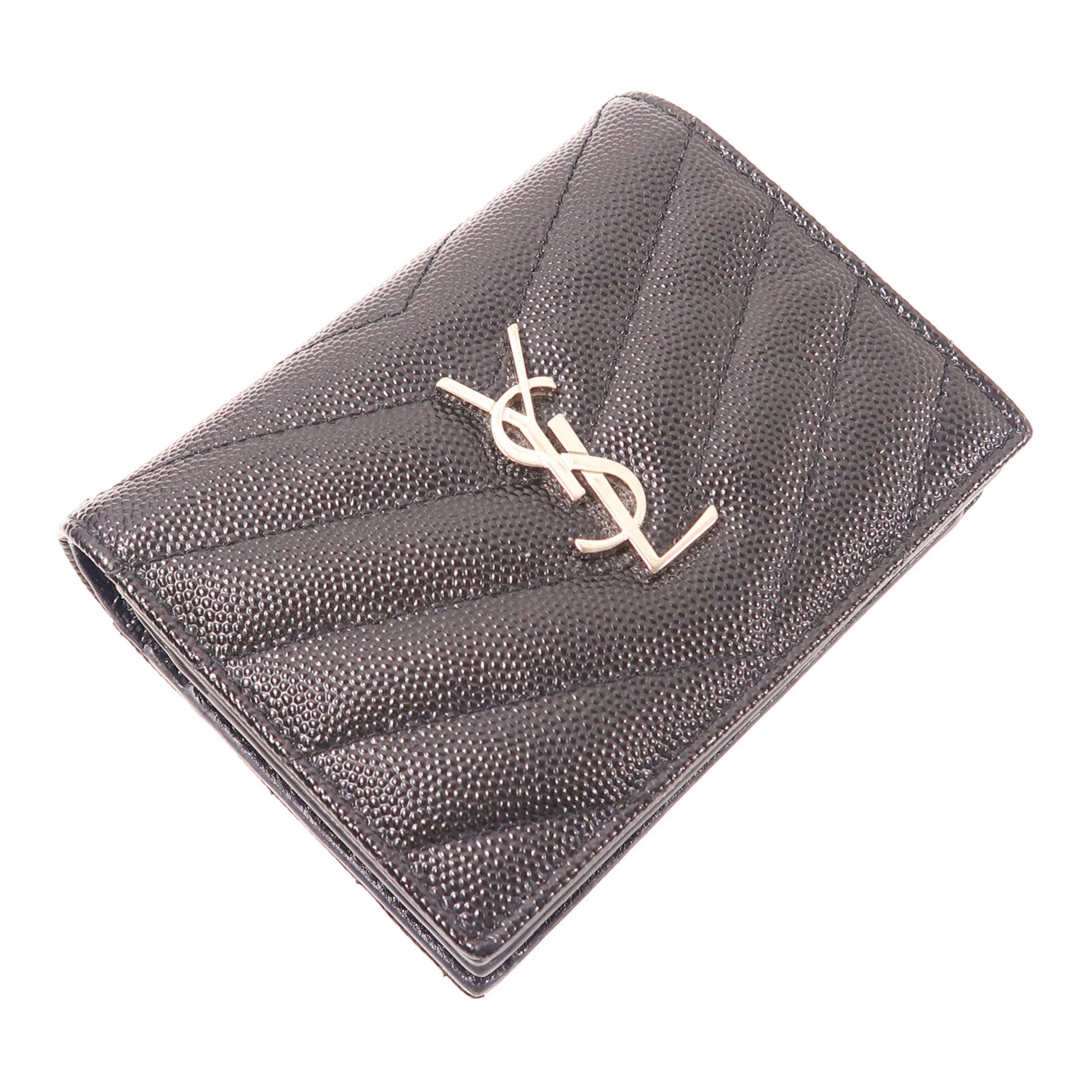 SAINT LAURENT 牛皮皮革Wallet銀扣錢包黑色