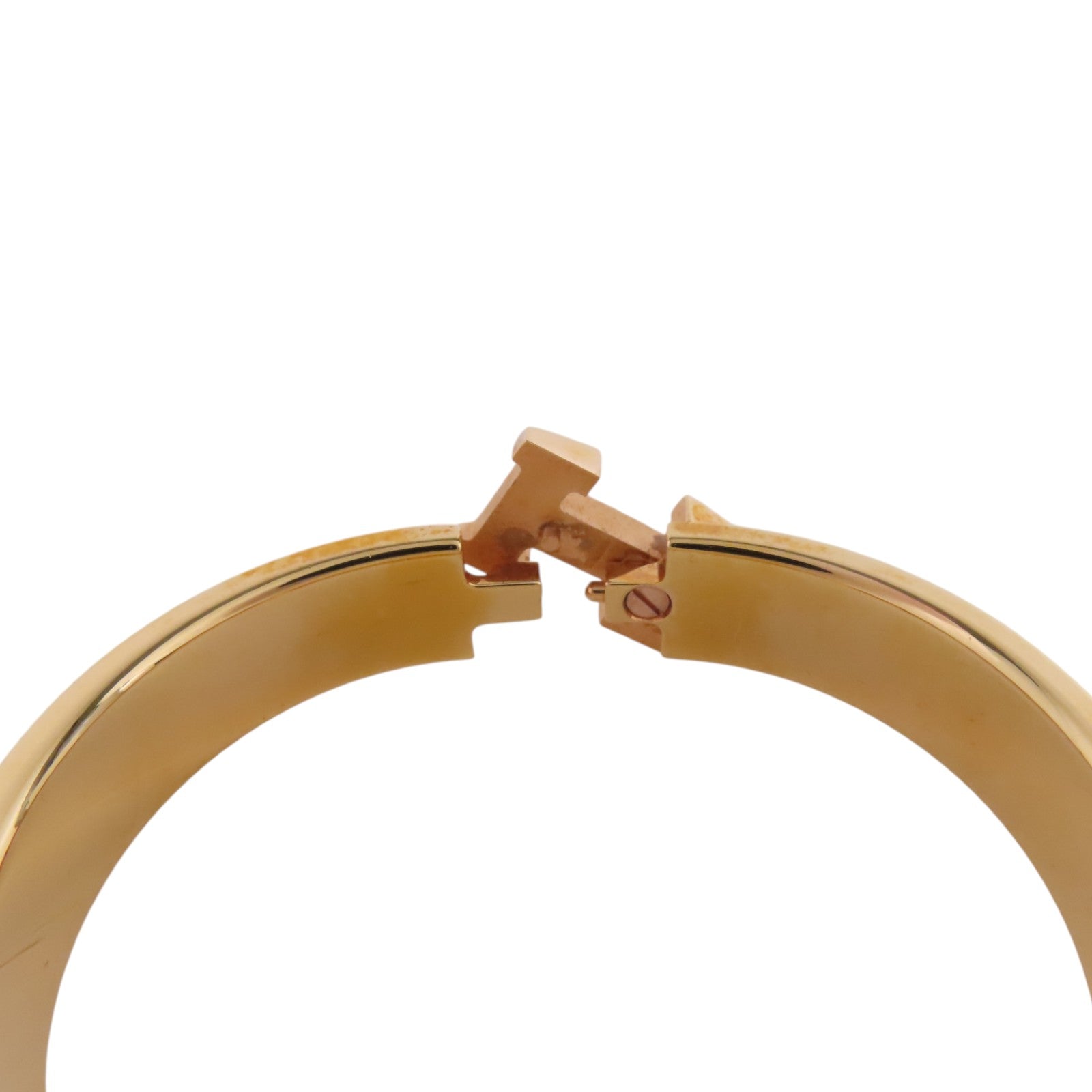 HERMES GHW Clic-Clac H Bracelet Bangle Metal Enamel Black