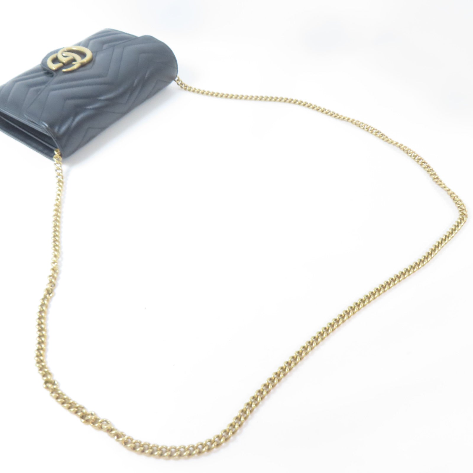 GUCCI 牛皮皮革GG Marmont金扣鏈帶肩背袋黑色