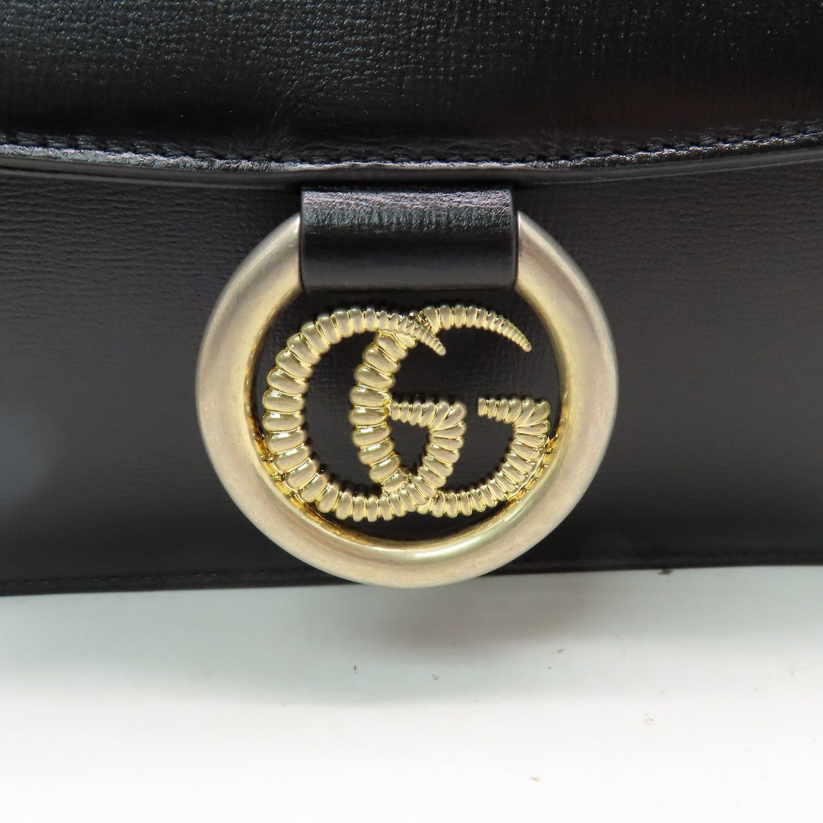 GUCCI 【清倉大減價】牛皮皮革Shoulder Bag金扣肩背袋黑色