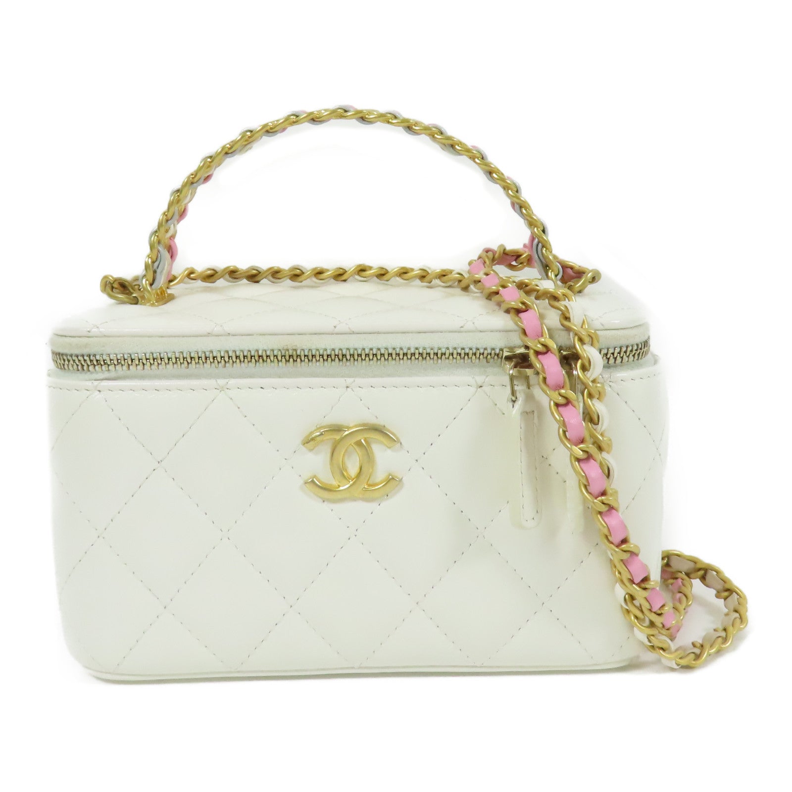 CHANEL 羊皮皮革Vanity Case Handle金扣鏈帶手挽肩背兩用袋
